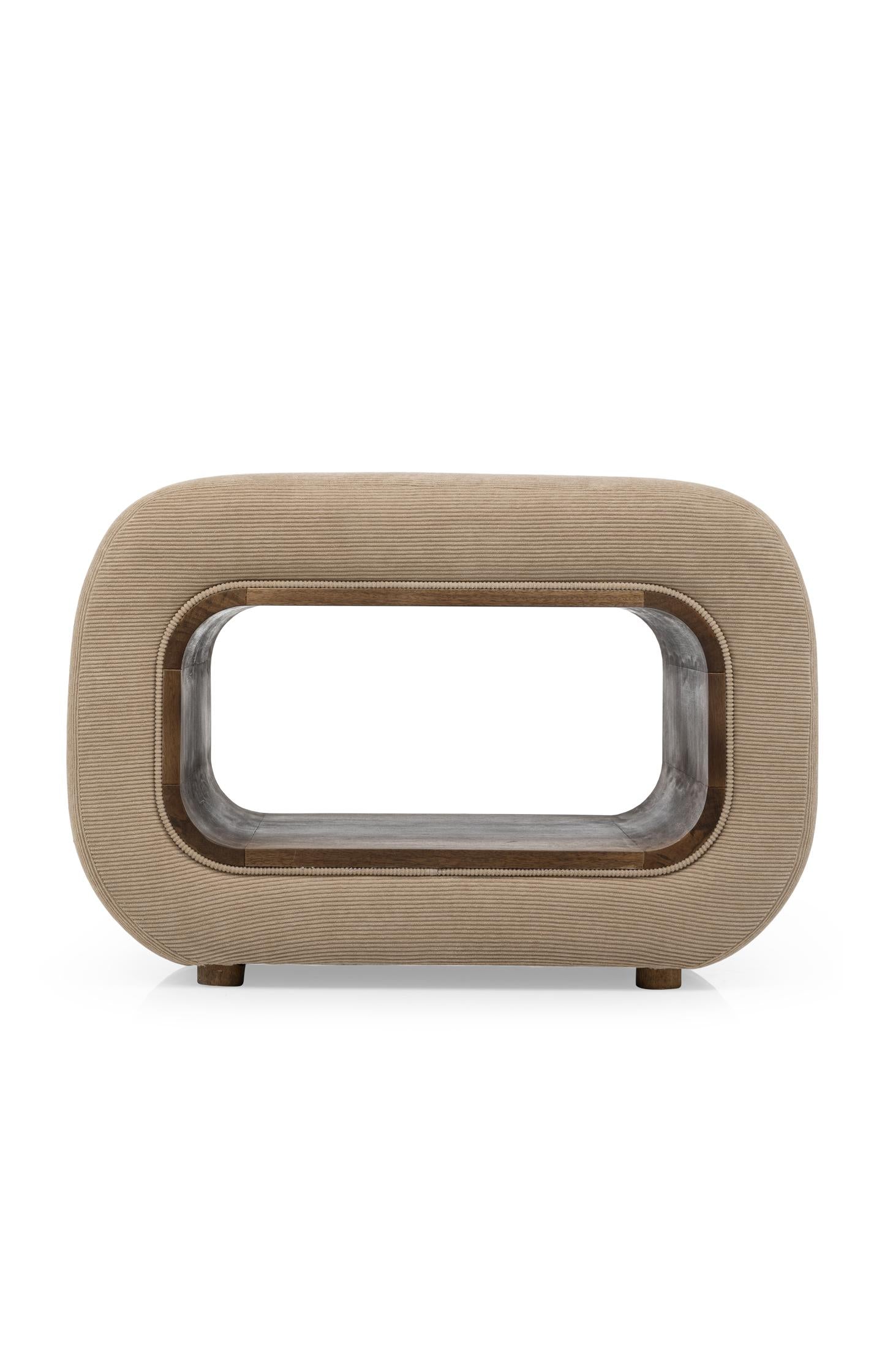 Corduroy pouf with wooden frame