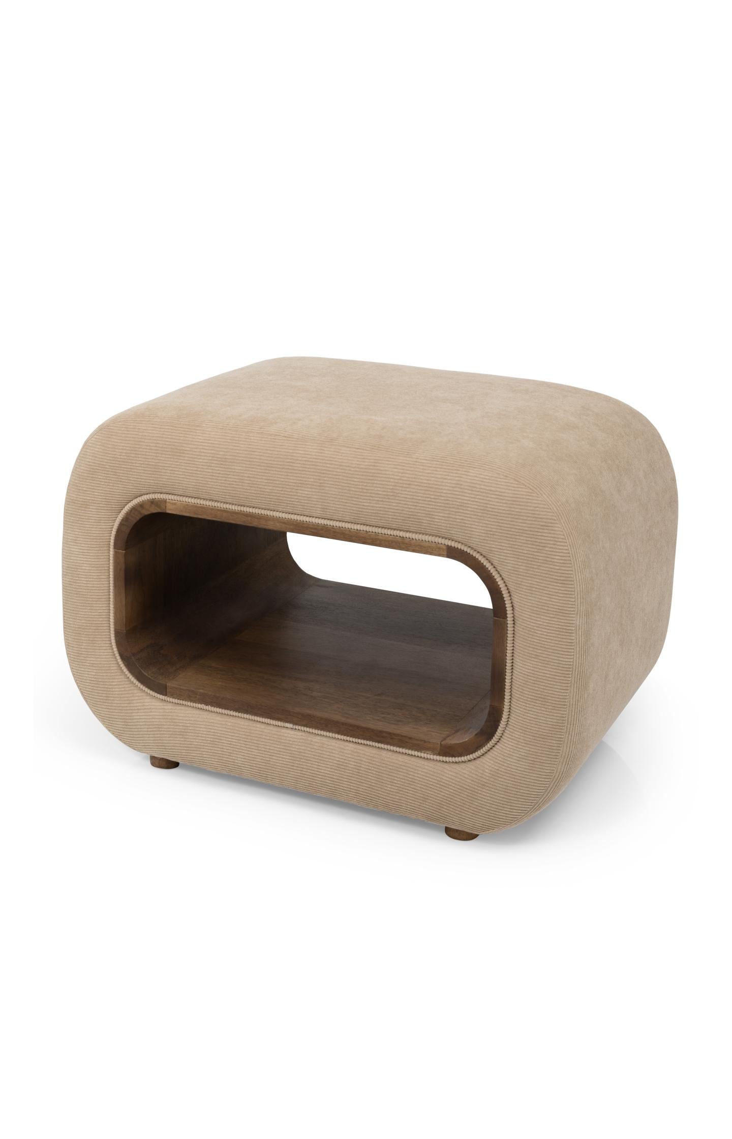 Corduroy pouf with wooden frame