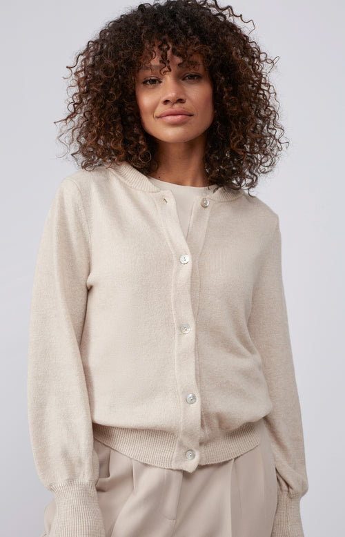 Cotton halter top with crewneck in a slim fit - Pumice Stone Sand - Type: lookbook