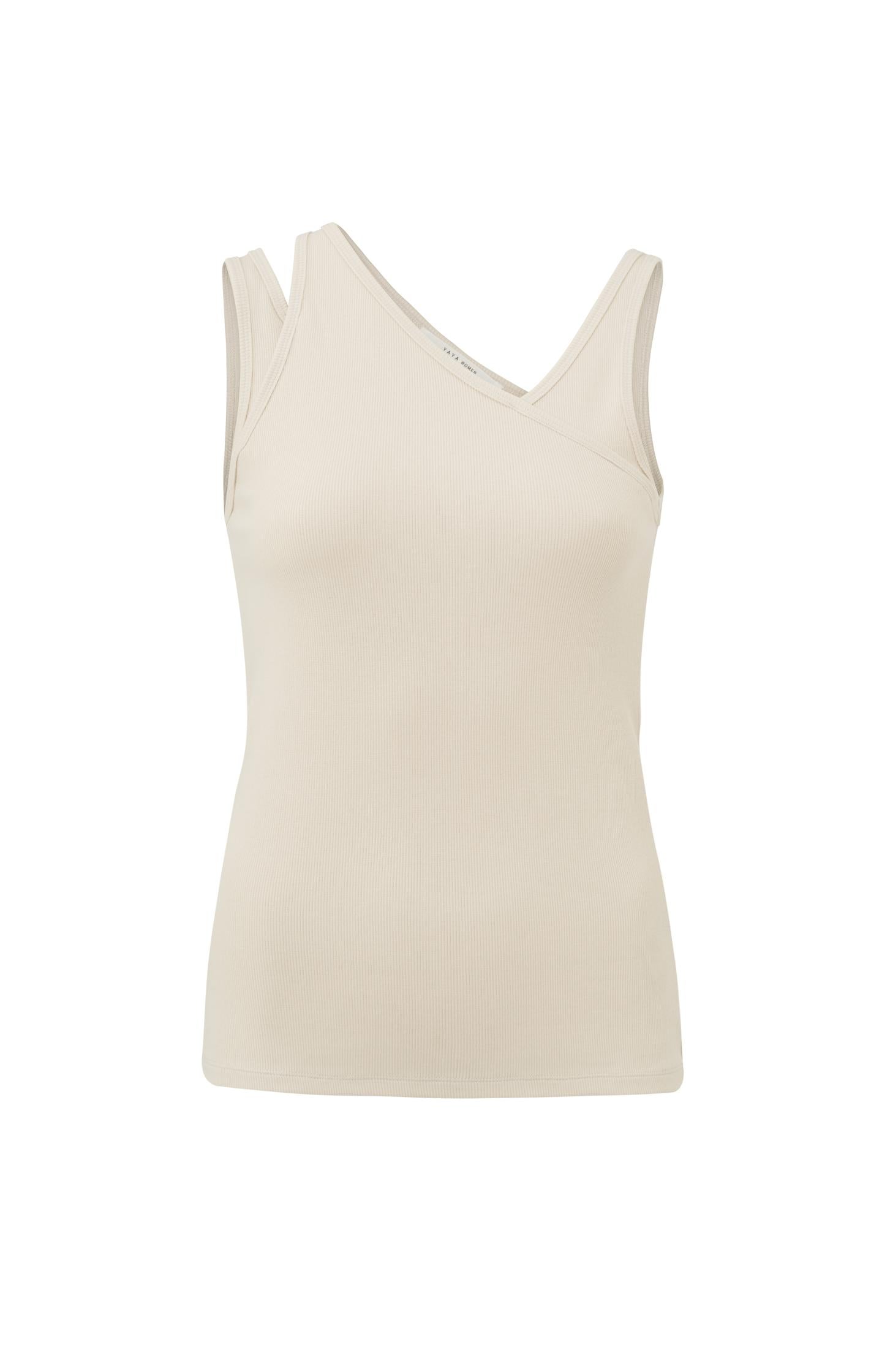 Cotton ribbed top with neck detail in regular fit - Type: product