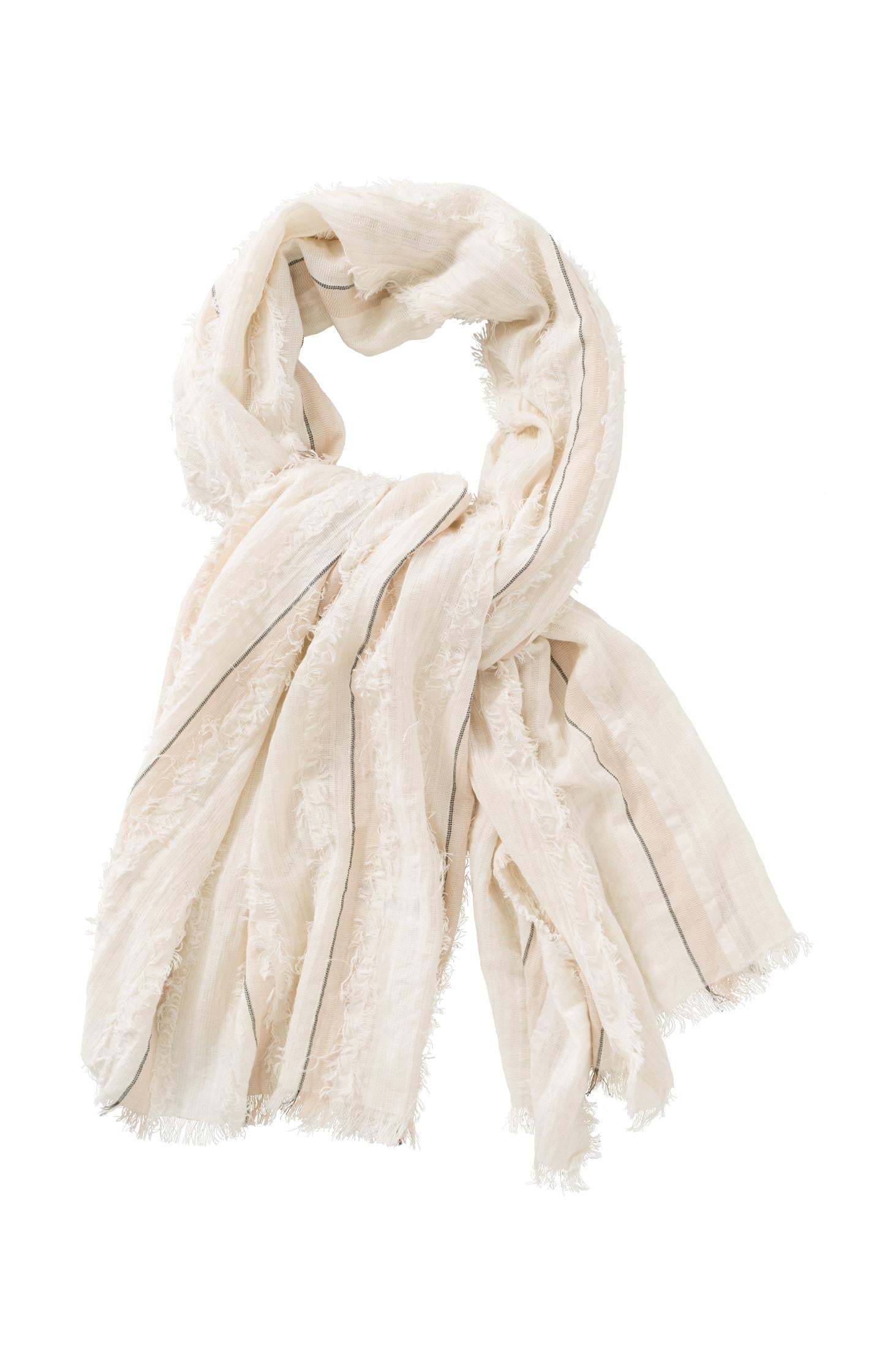 Cotton scarf with stripes and fringe details - Type: product