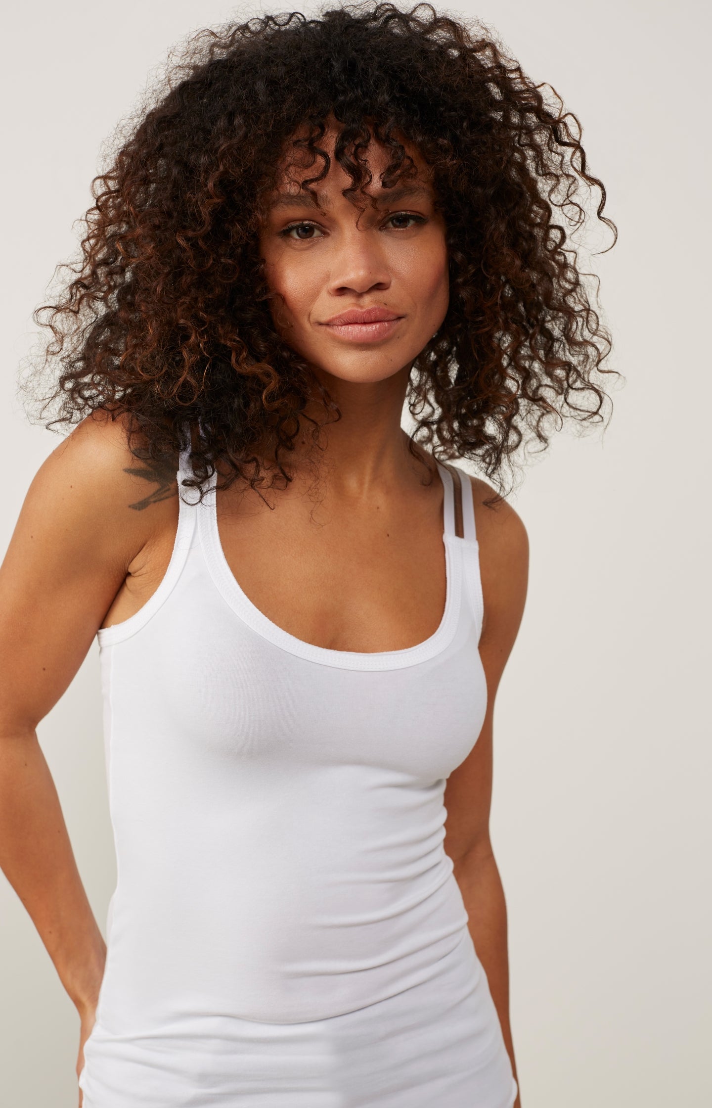 Cotton singlet with split elastic straps - Pure White - Type: lookbook