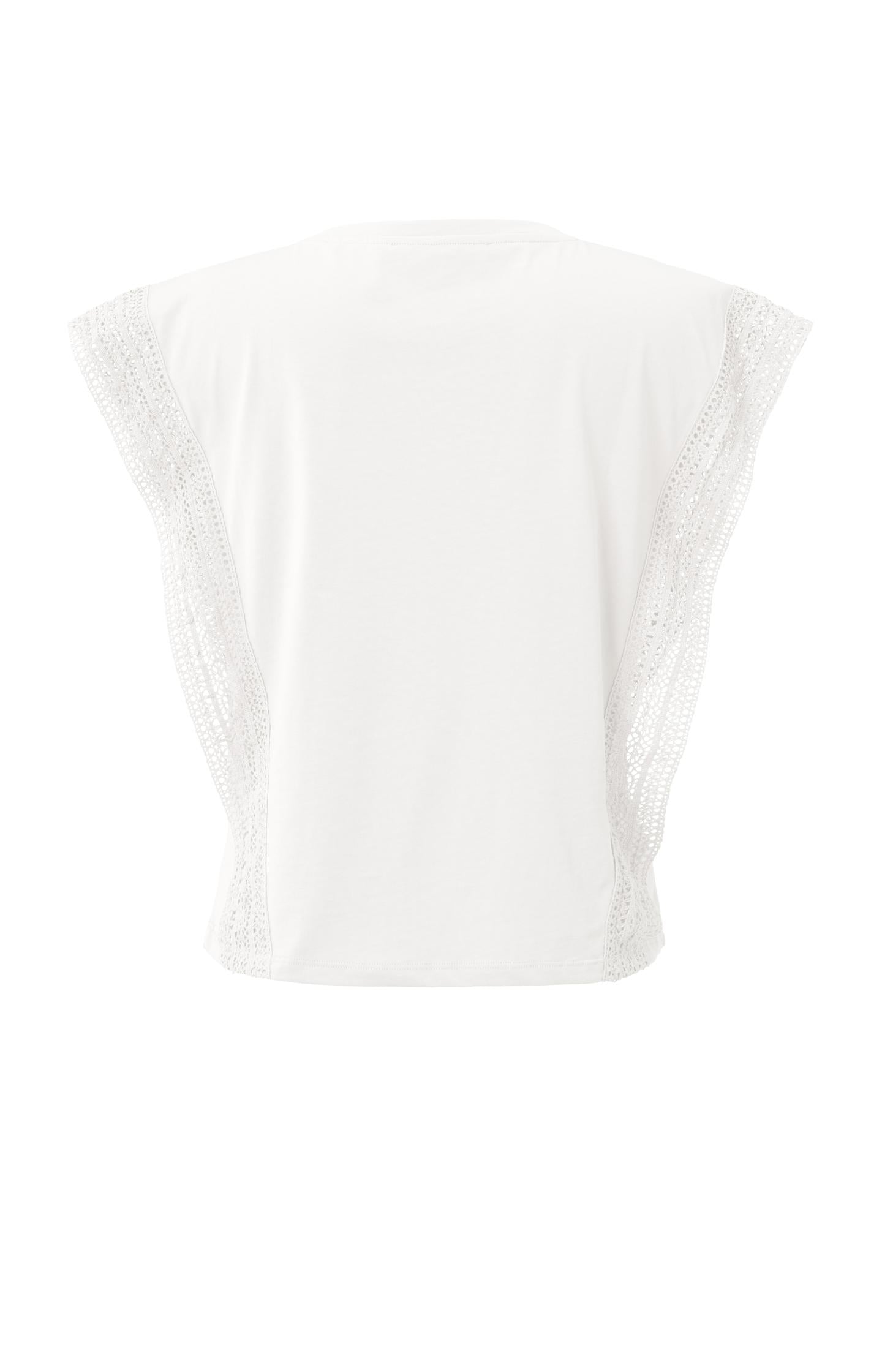 Cotton sleeveless top with round neck and lace details