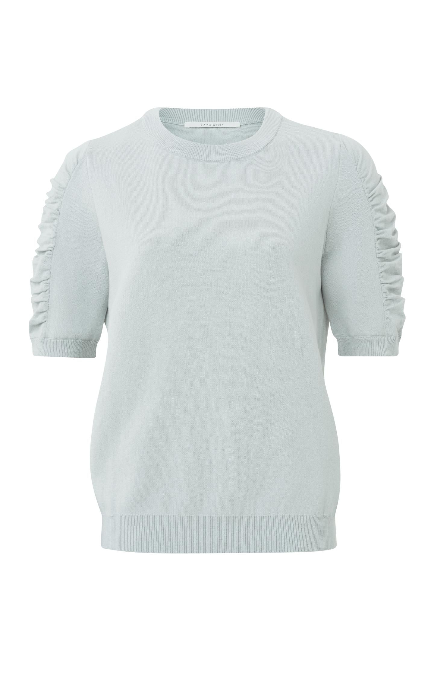 Cotton sweater with round neck and half long puff sleeves - Type: product