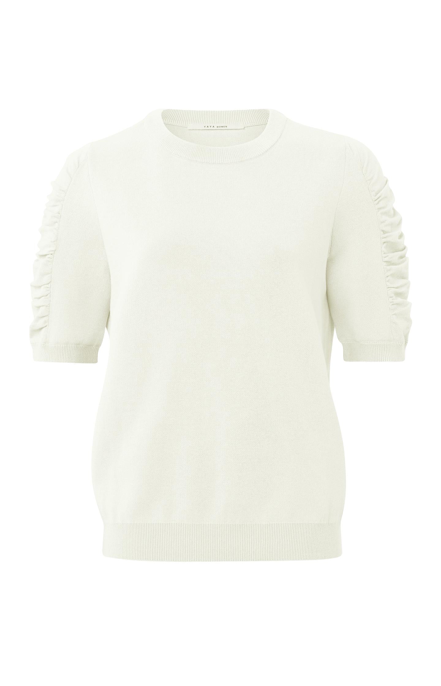 Cotton sweater with round neck and half long puff sleeves - Type: product