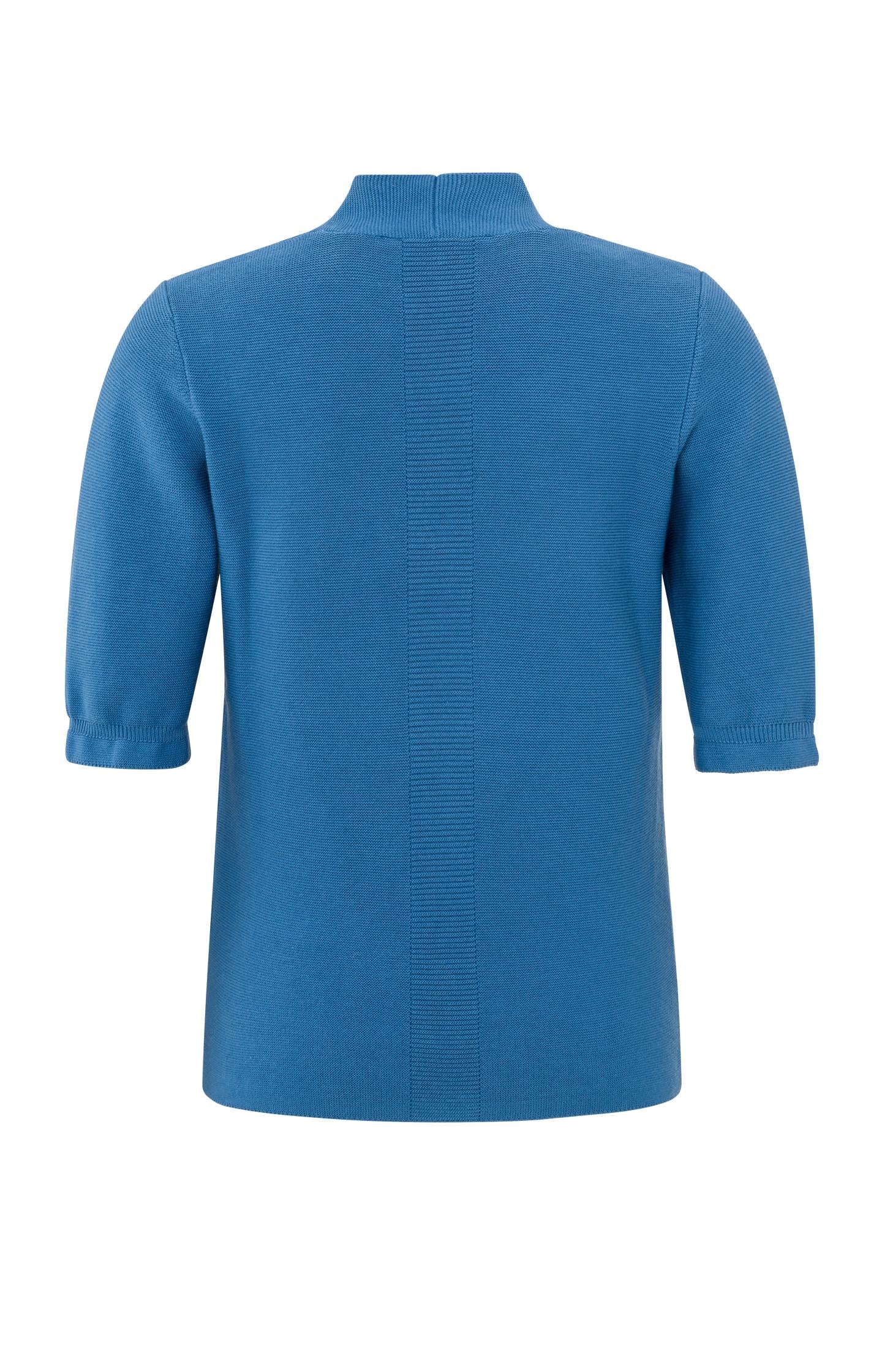 Cotton sweater with V-neck and halflong sleeves with detail