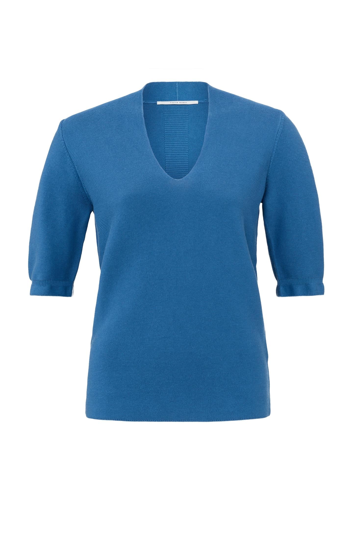 Cotton sweater with V-neck and halflong sleeves with detail - Type: product