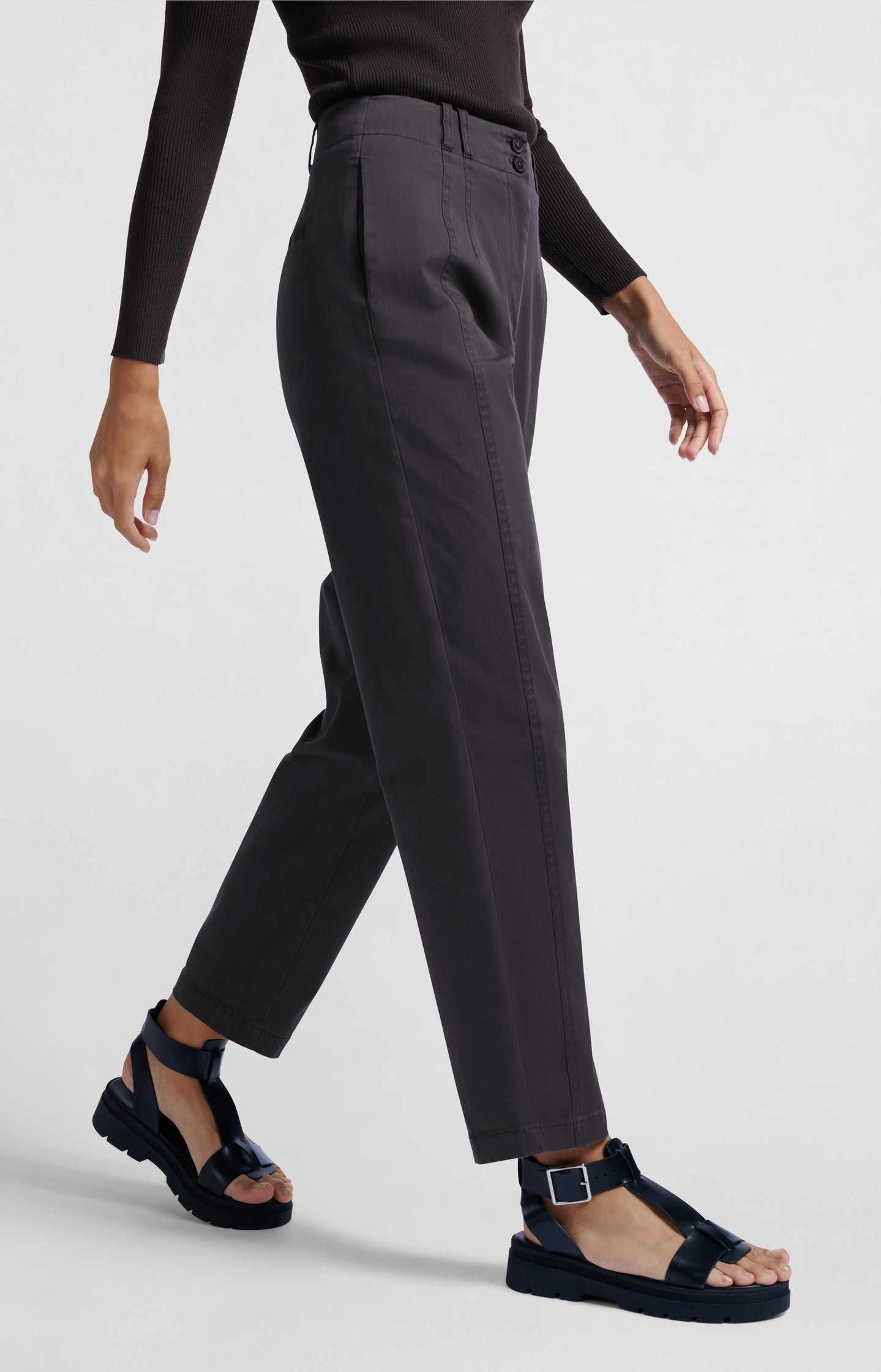 Cotton woven high-waist trousers