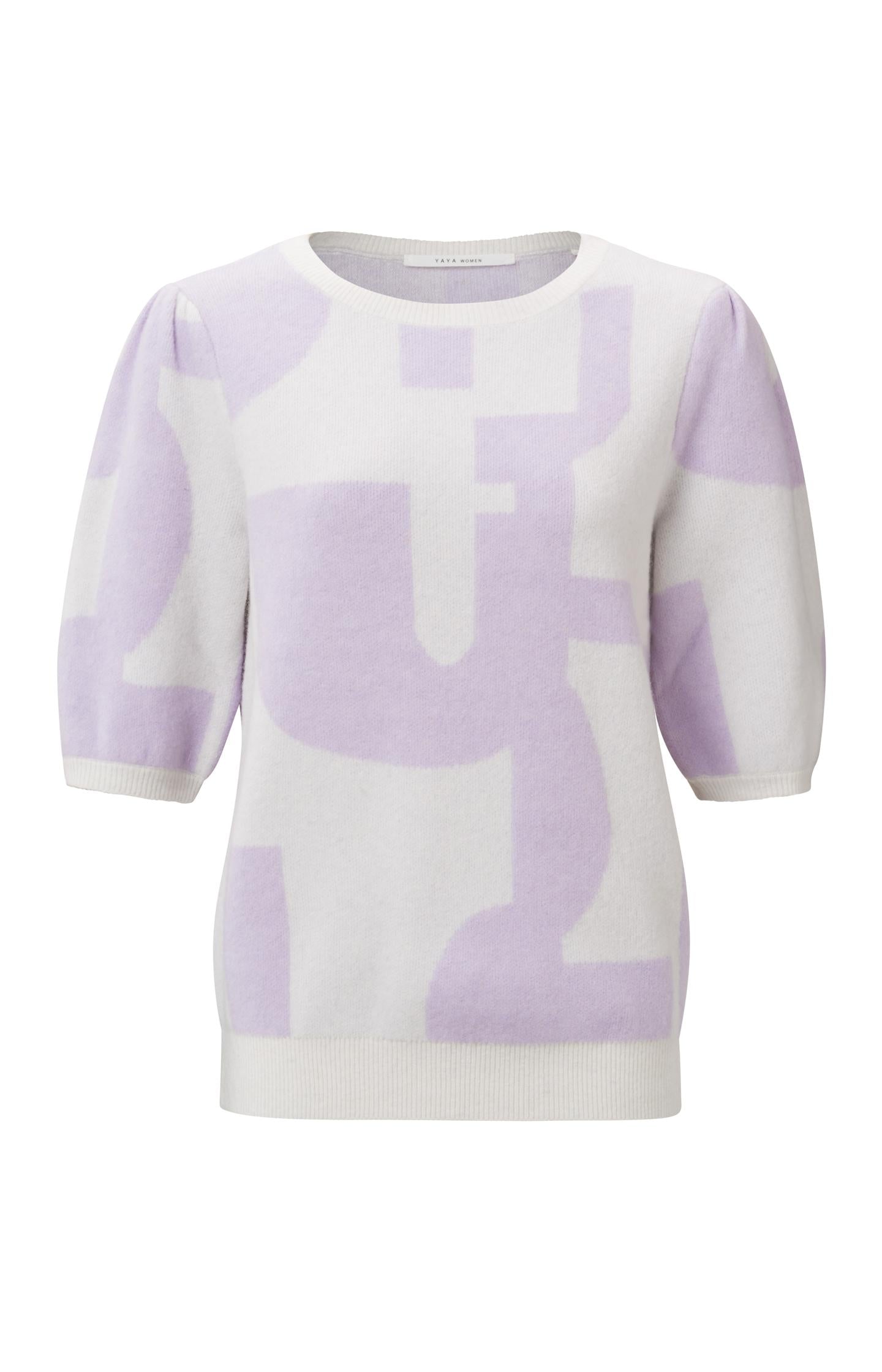 Crewneck sweater with half sleeves and jacquard print - Type: product