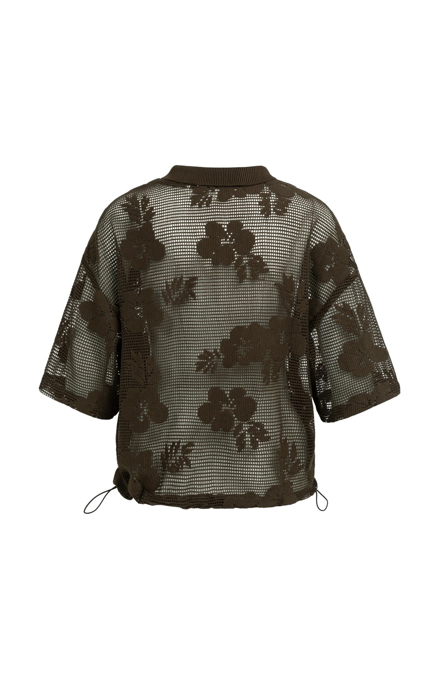 Crochet jacket with floral pattern and short sleeves