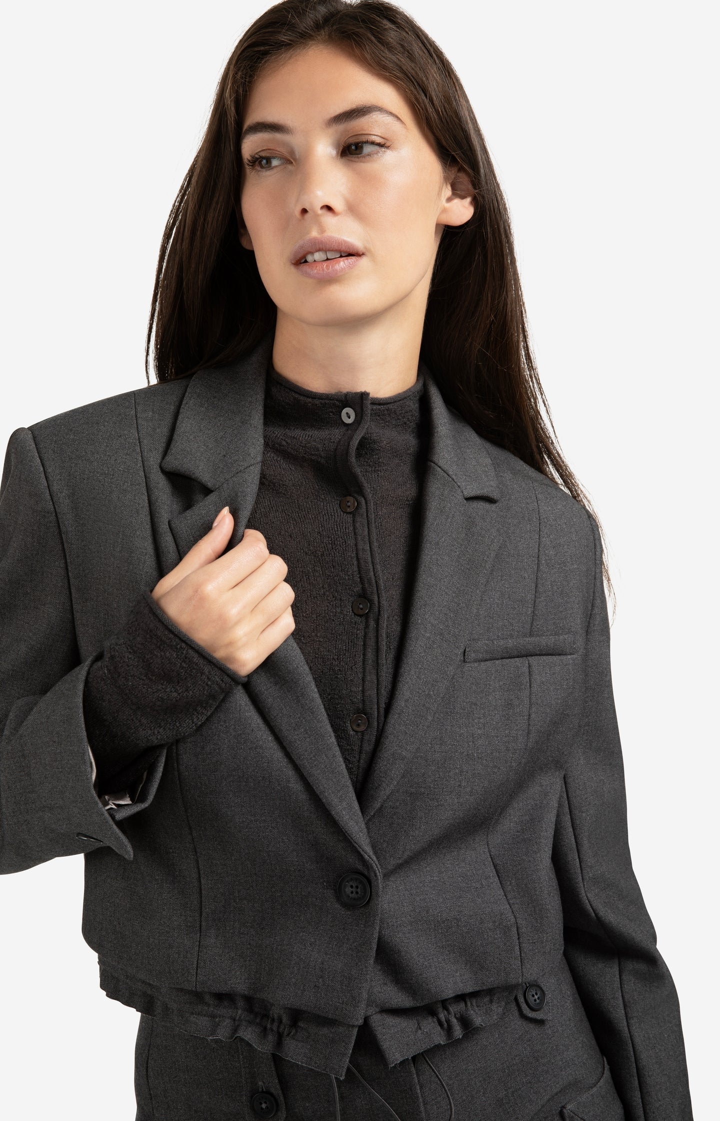 Cropped blazer with drawstring hem