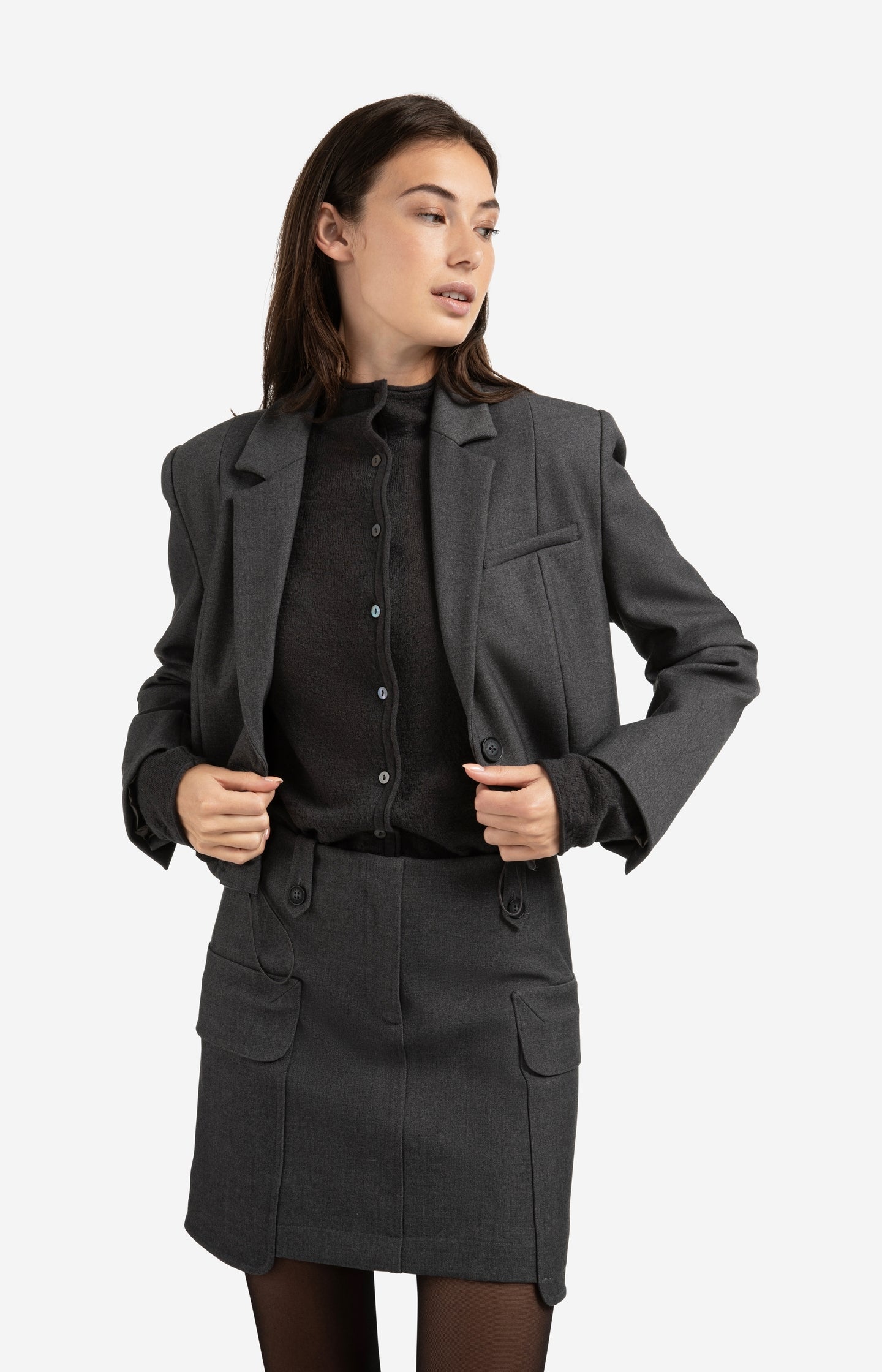 Cropped blazer with drawstring hem