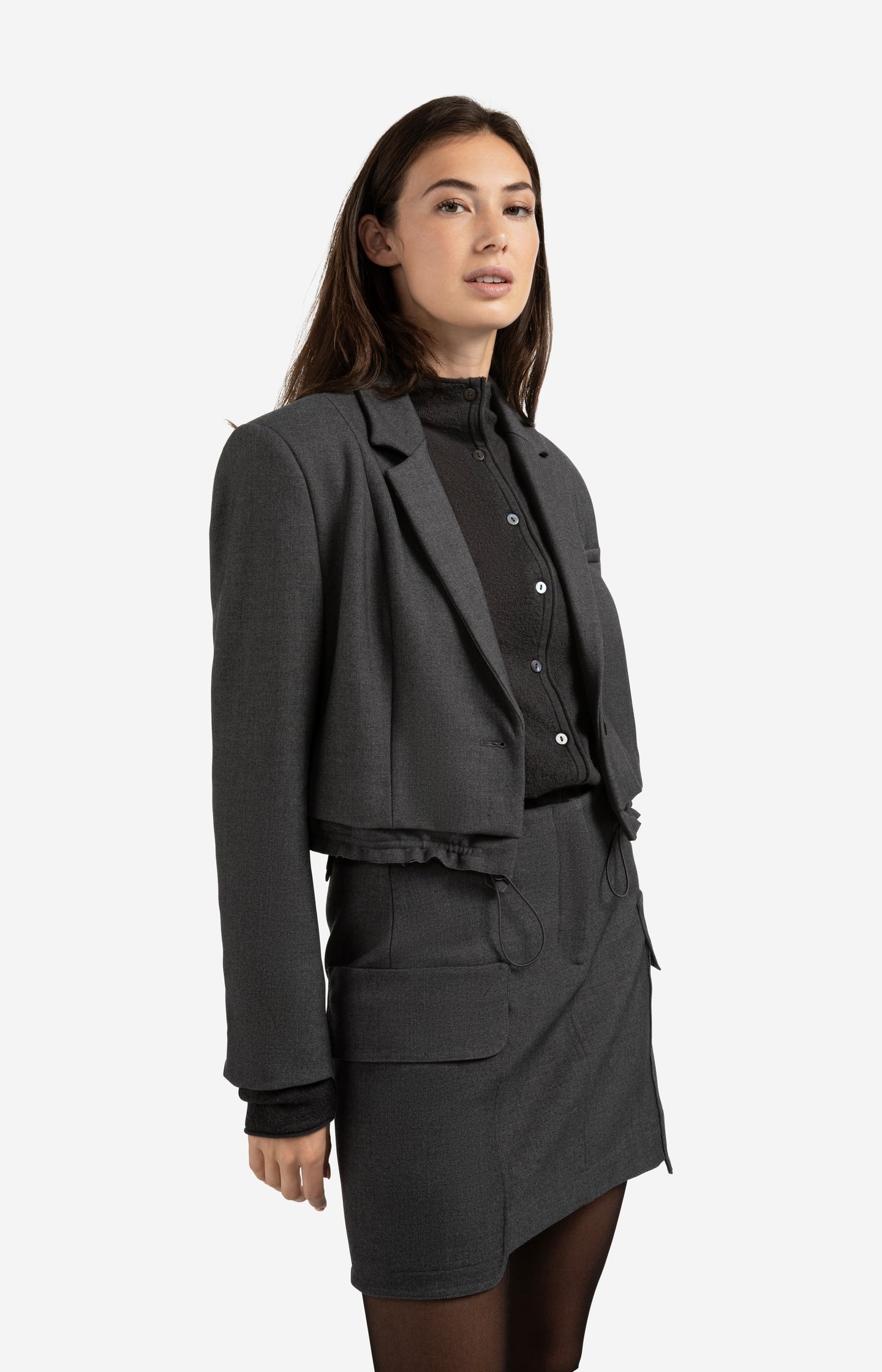 Cropped blazer with drawstring hem