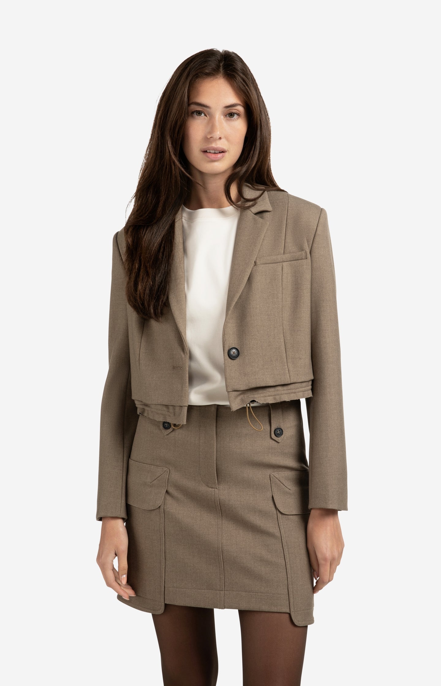 Cropped blazer with drawstring hem