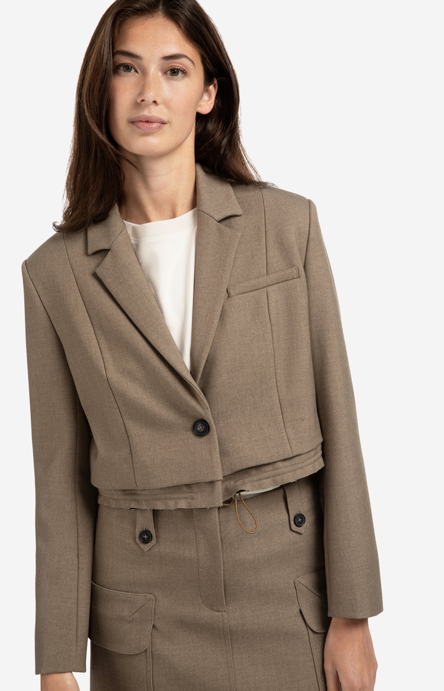 Cropped blazer with drawstring hem
