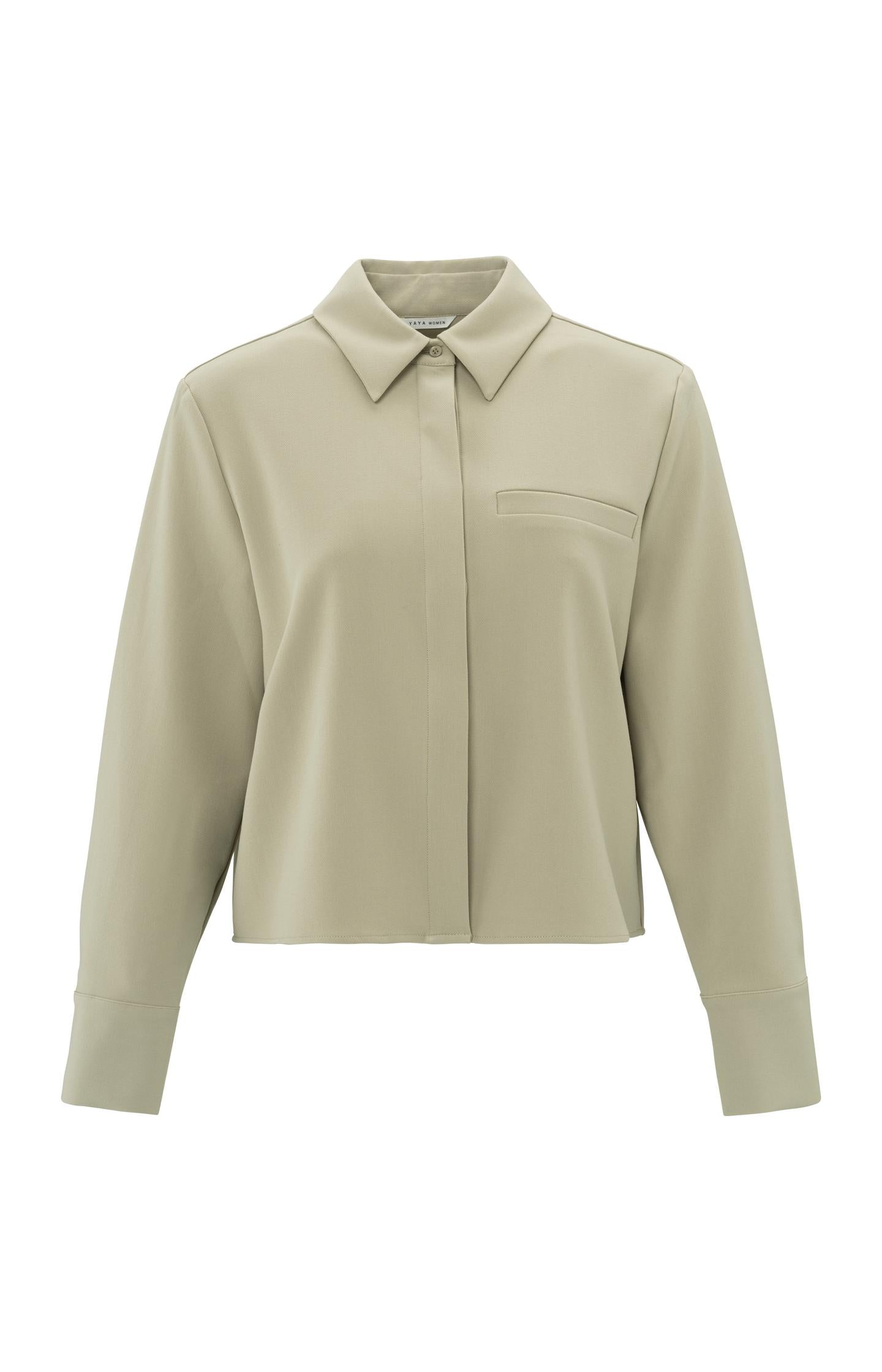 Cropped blouse with long sleeves and chest pocket - Type: product