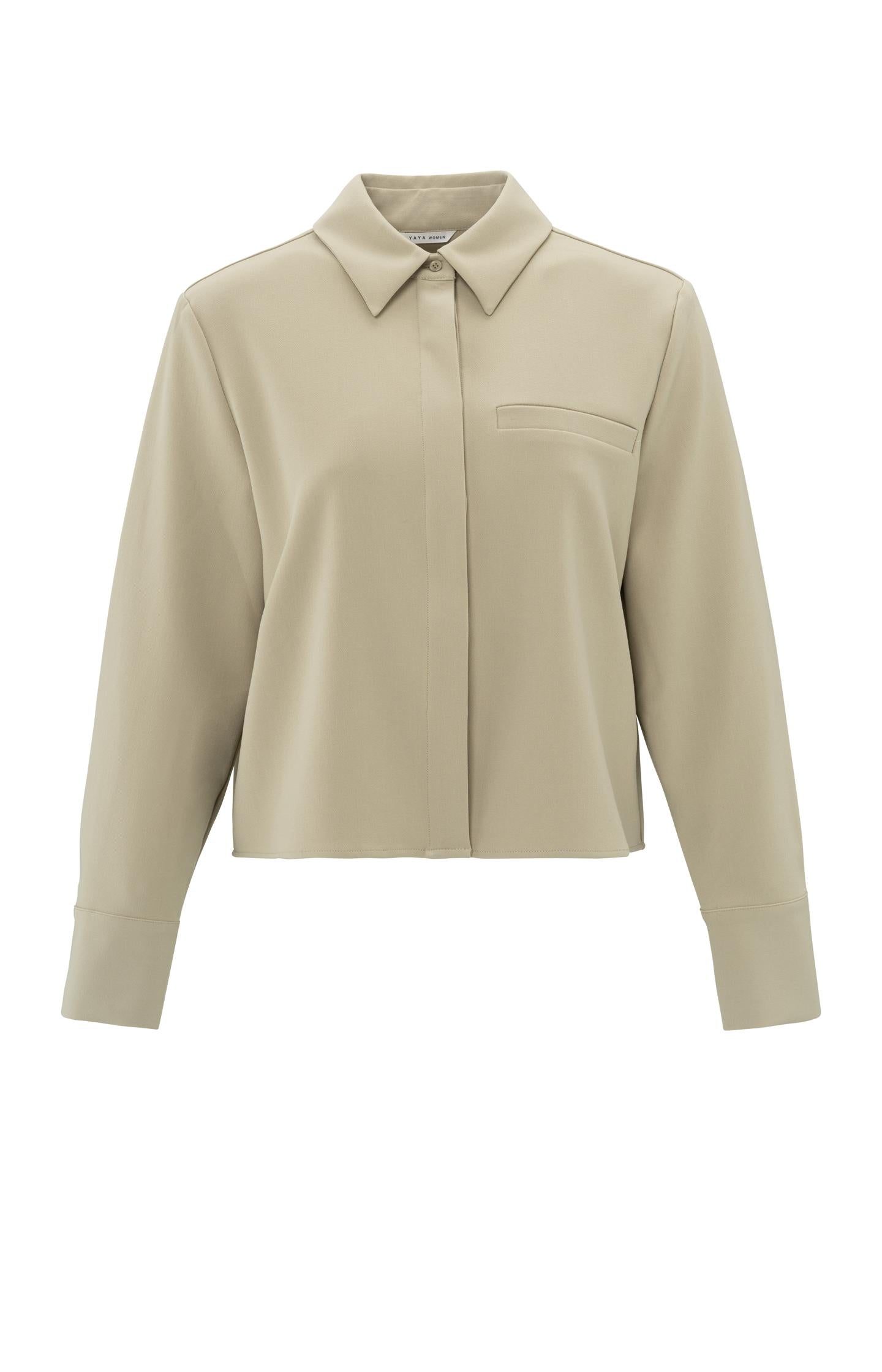 Cropped blouse with long sleeves and chest pocket - Type: product