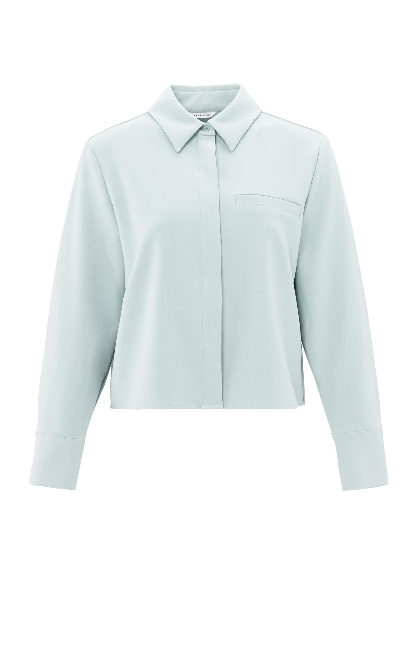 Cropped blouse with long sleeves and chest pocket - Type: product