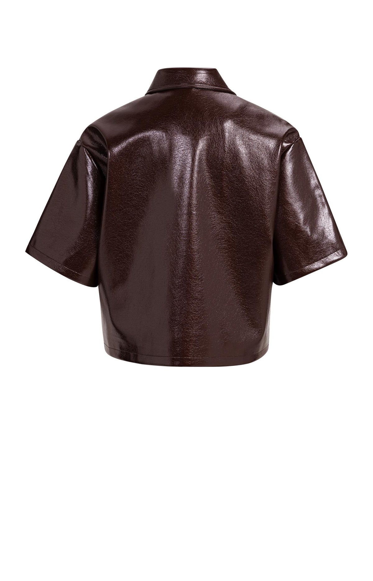 Cropped glossy faux leather jacket - Bitter Chocolate Red