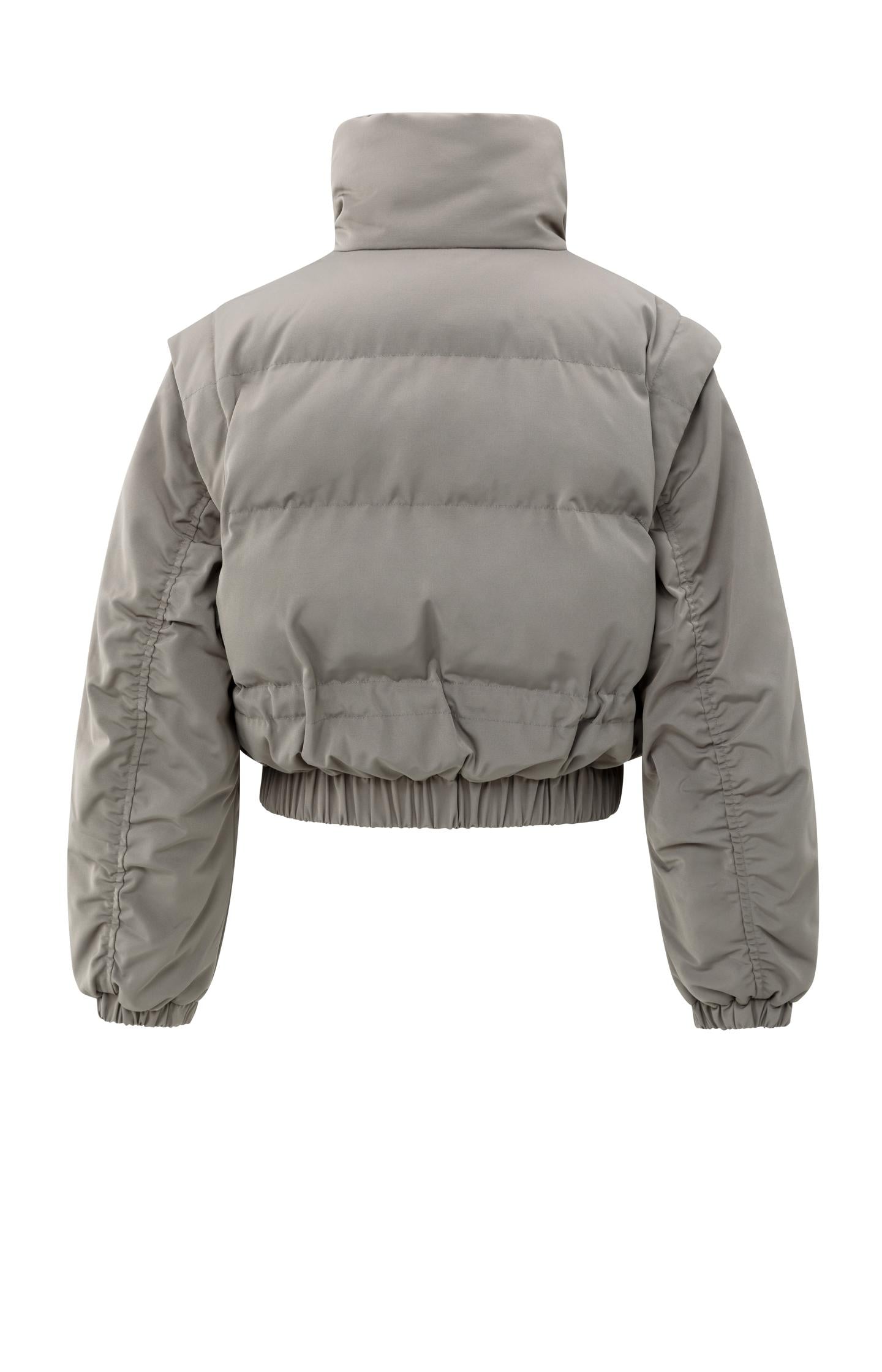 Cropped nylon jacket with zip-off sleeves