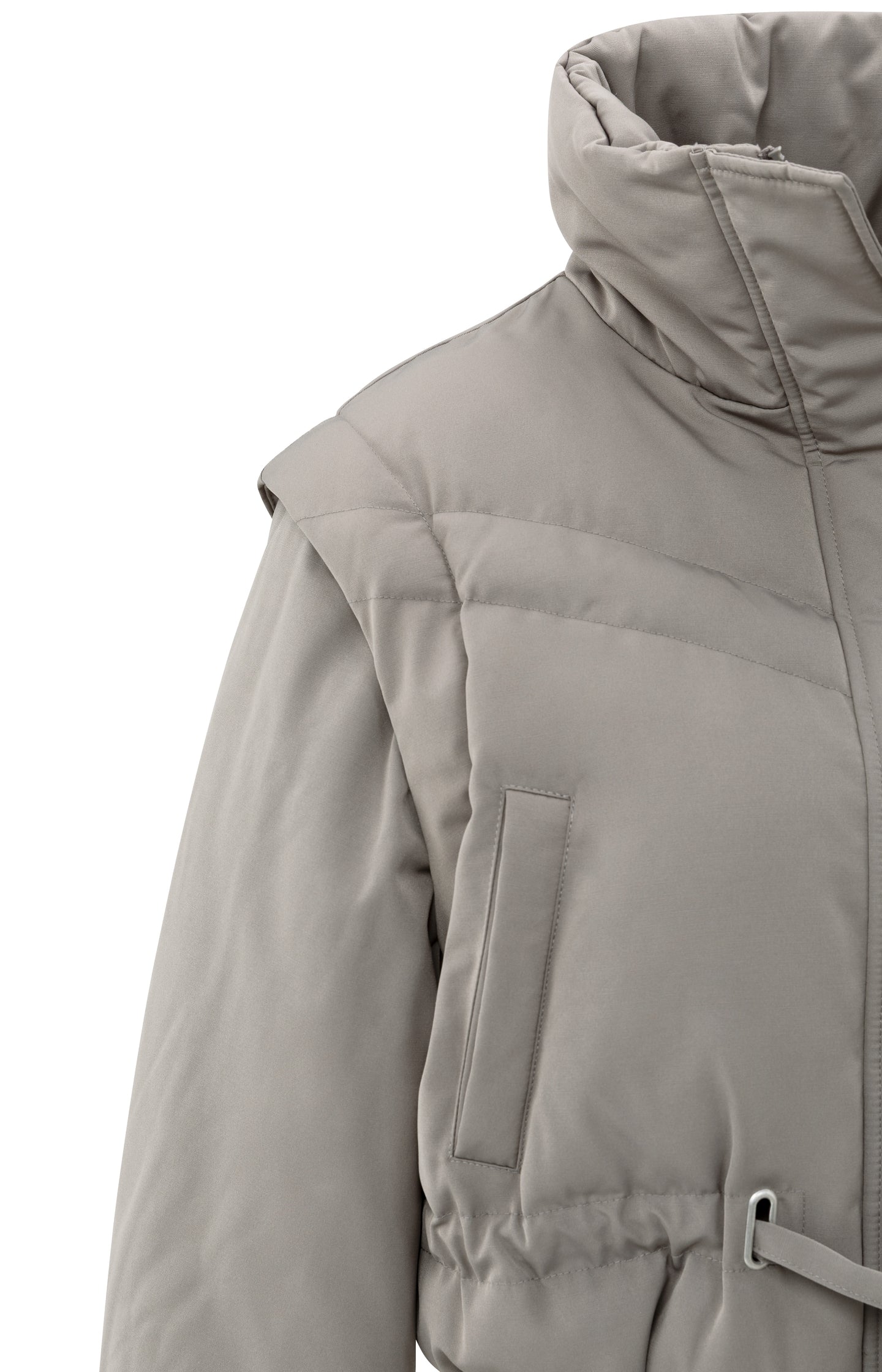 Cropped nylon jacket with zip-off sleeves