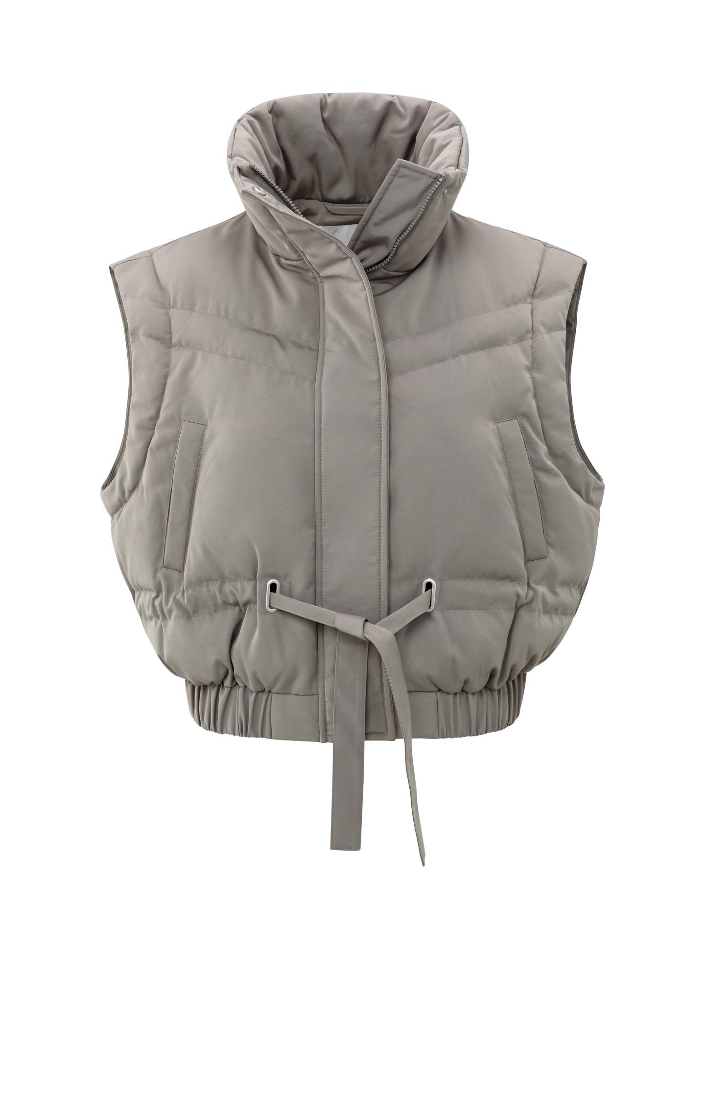 Cropped nylon jacket with zip-off sleeves