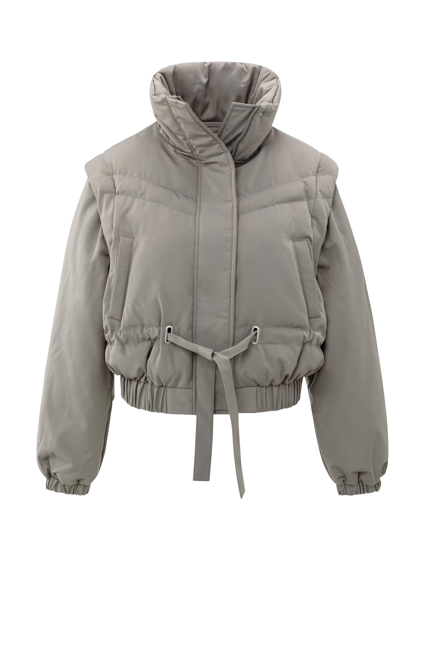 Cropped nylon jacket with zip-off sleeves