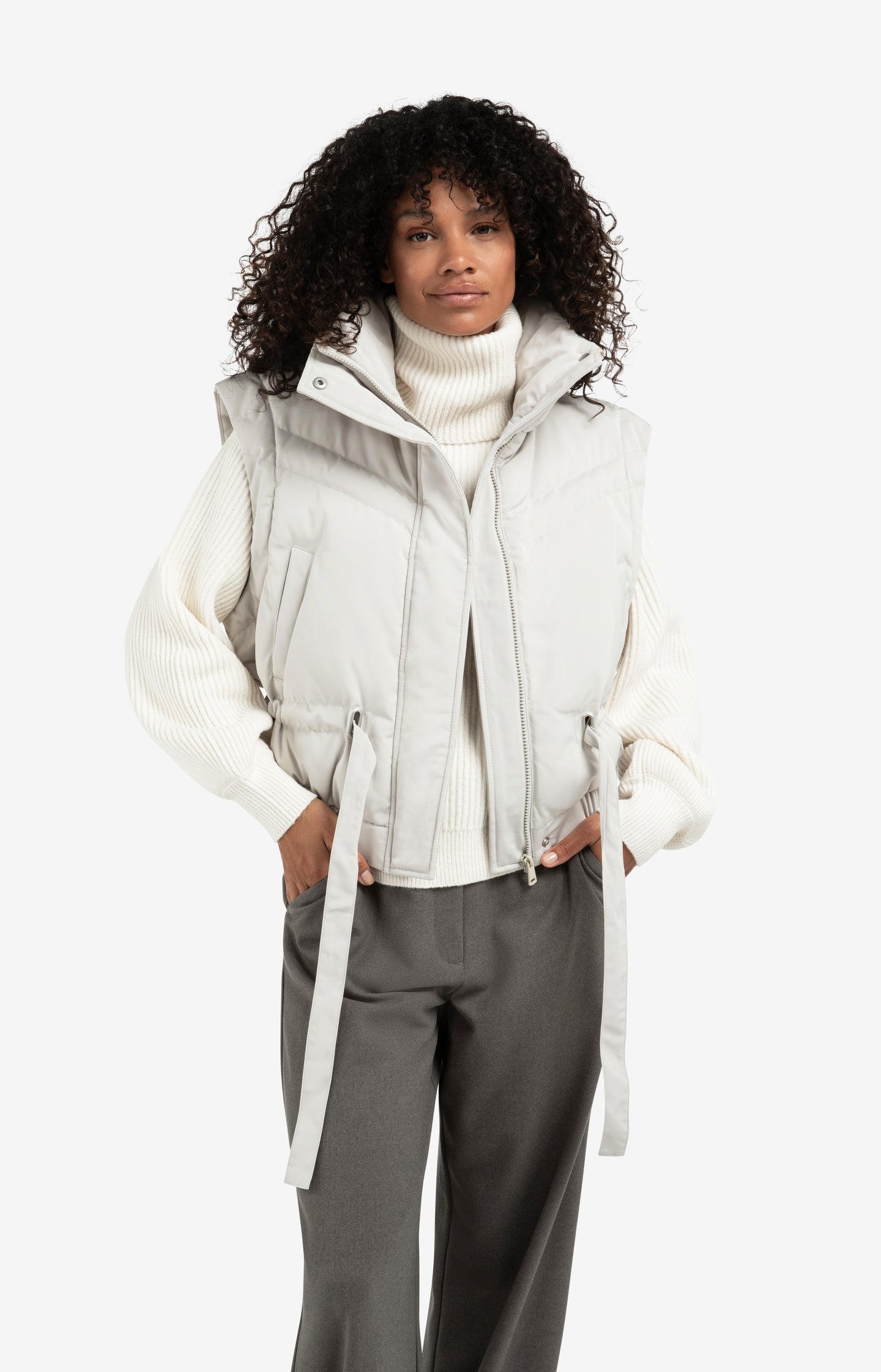 Cropped nylon jacket with zip-off sleeves
