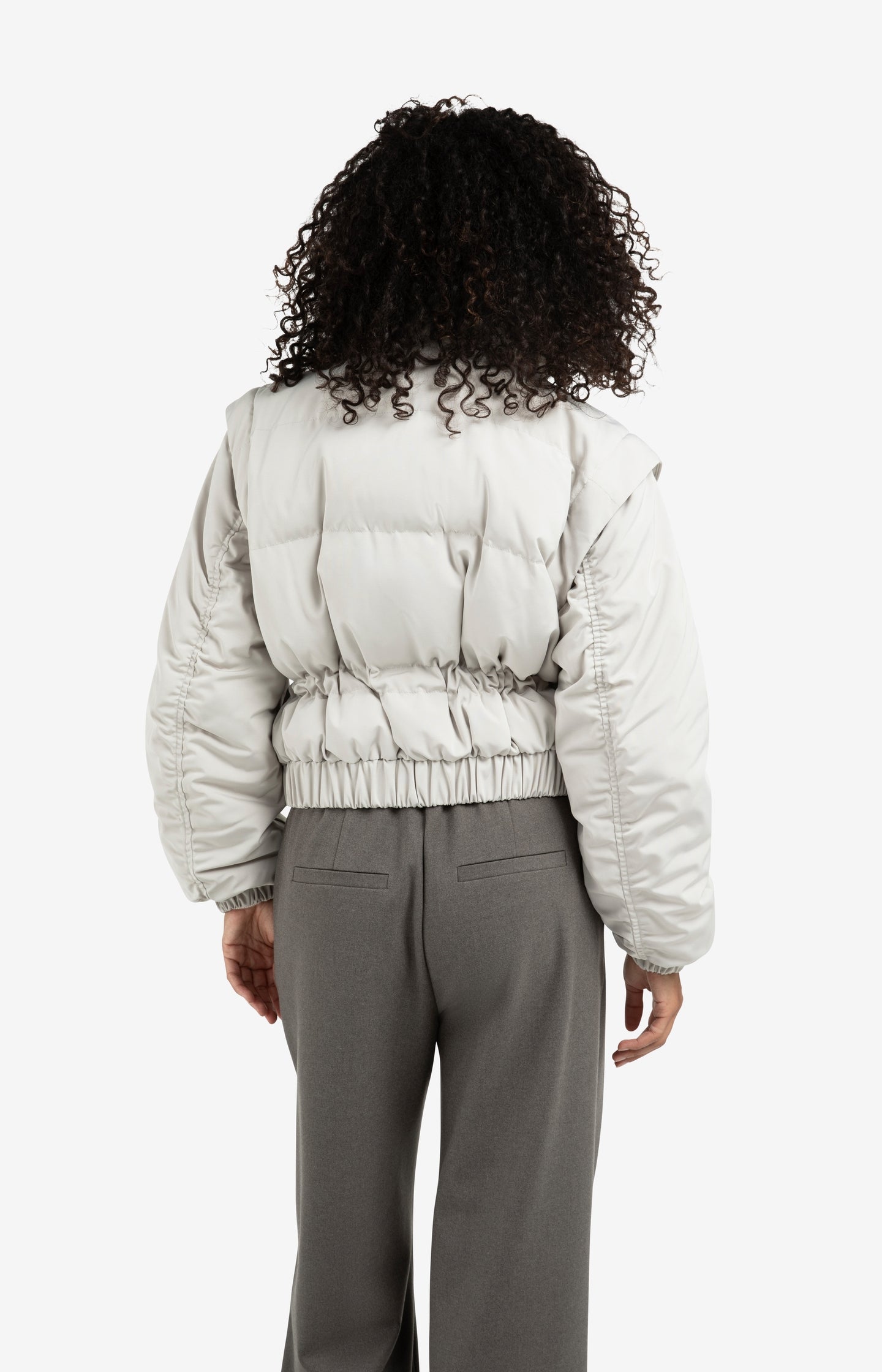Cropped nylon jacket with zip-off sleeves