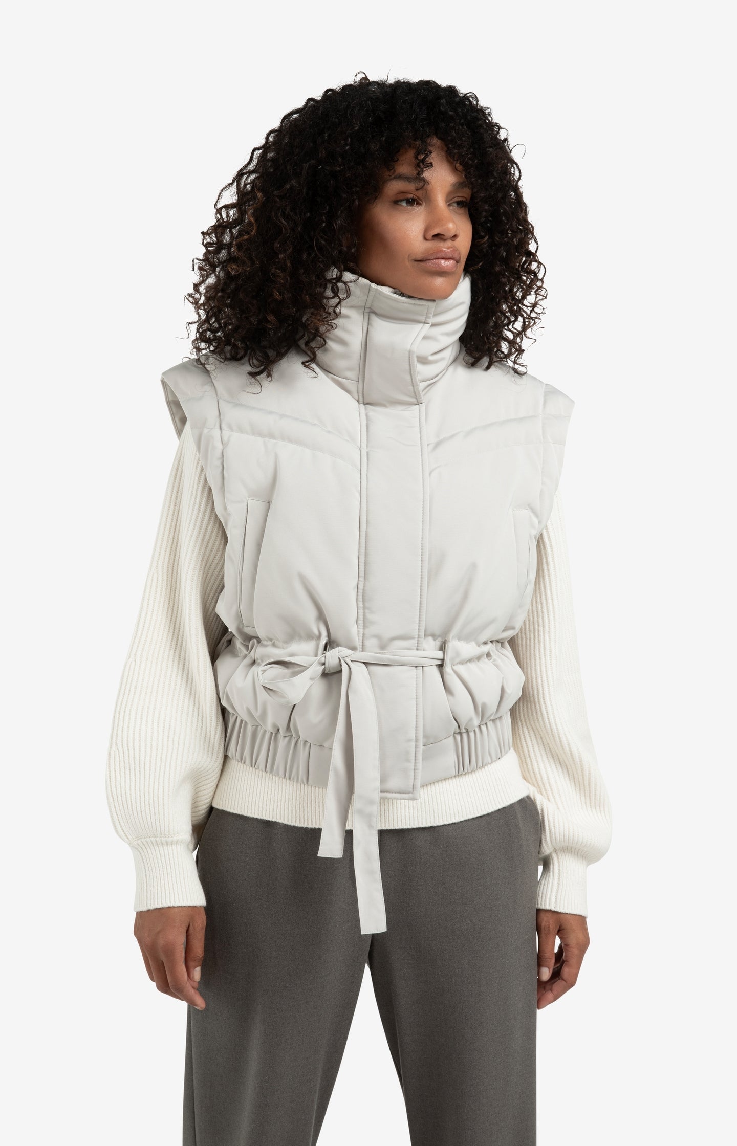 Cropped nylon jacket with zip-off sleeves
