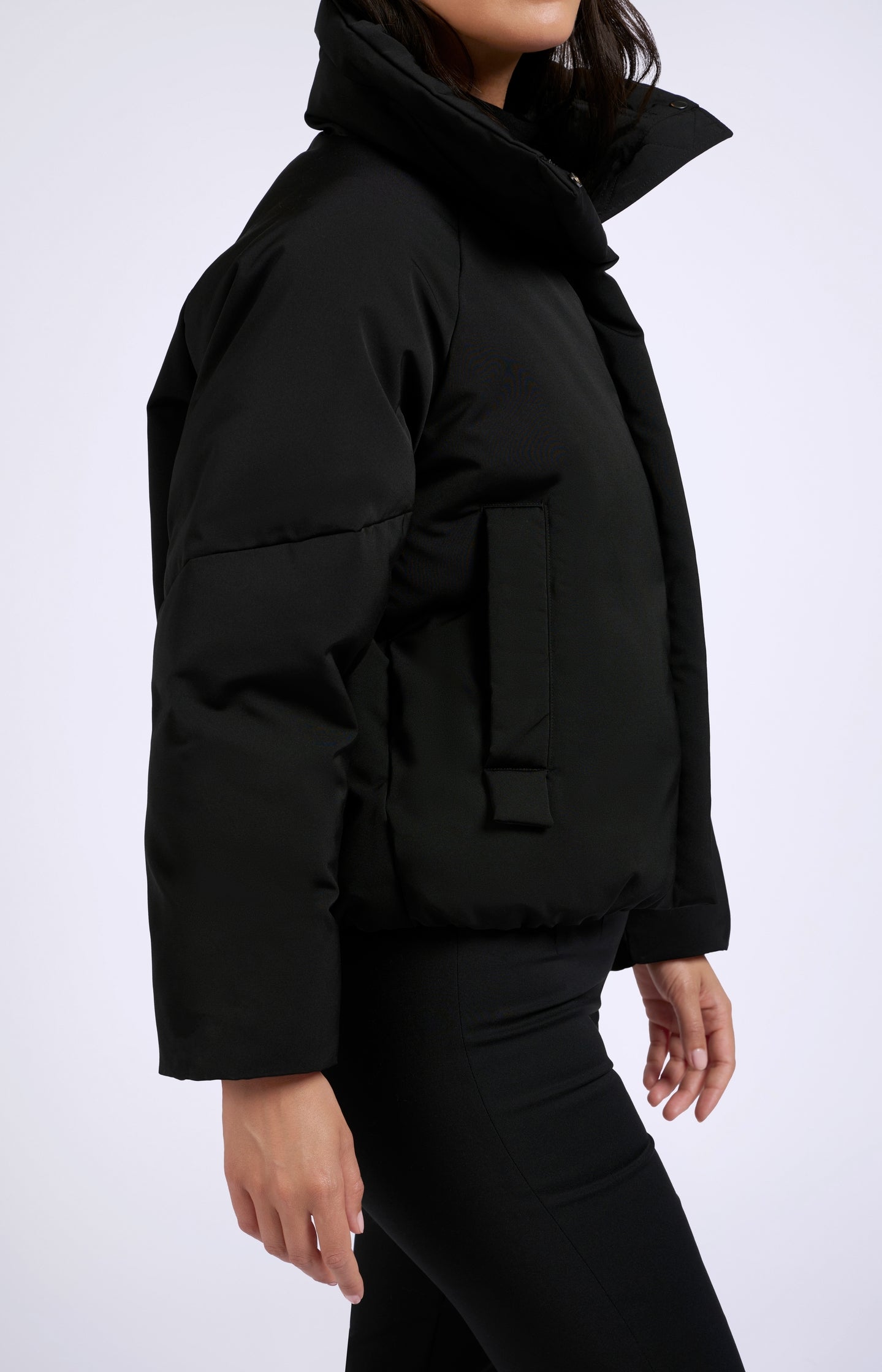 Cropped oversized puffer jacket with high collar and pockets