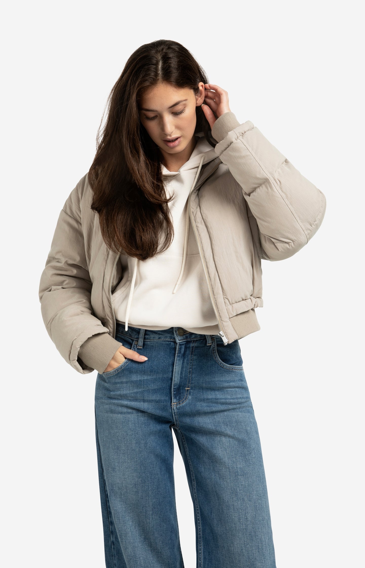 Cropped padded jacket with ribbed cuffs