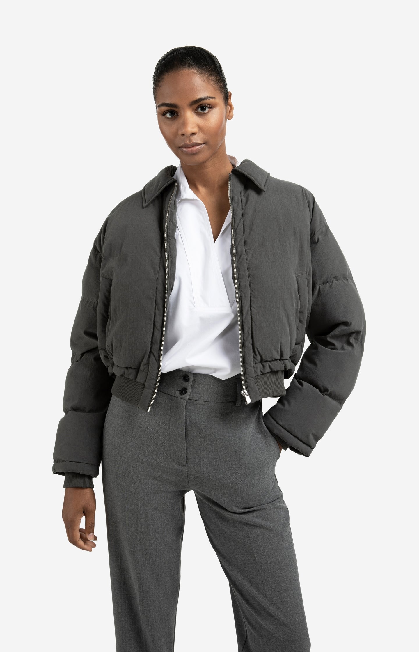 Cropped padded jacket with ribbed cuffs