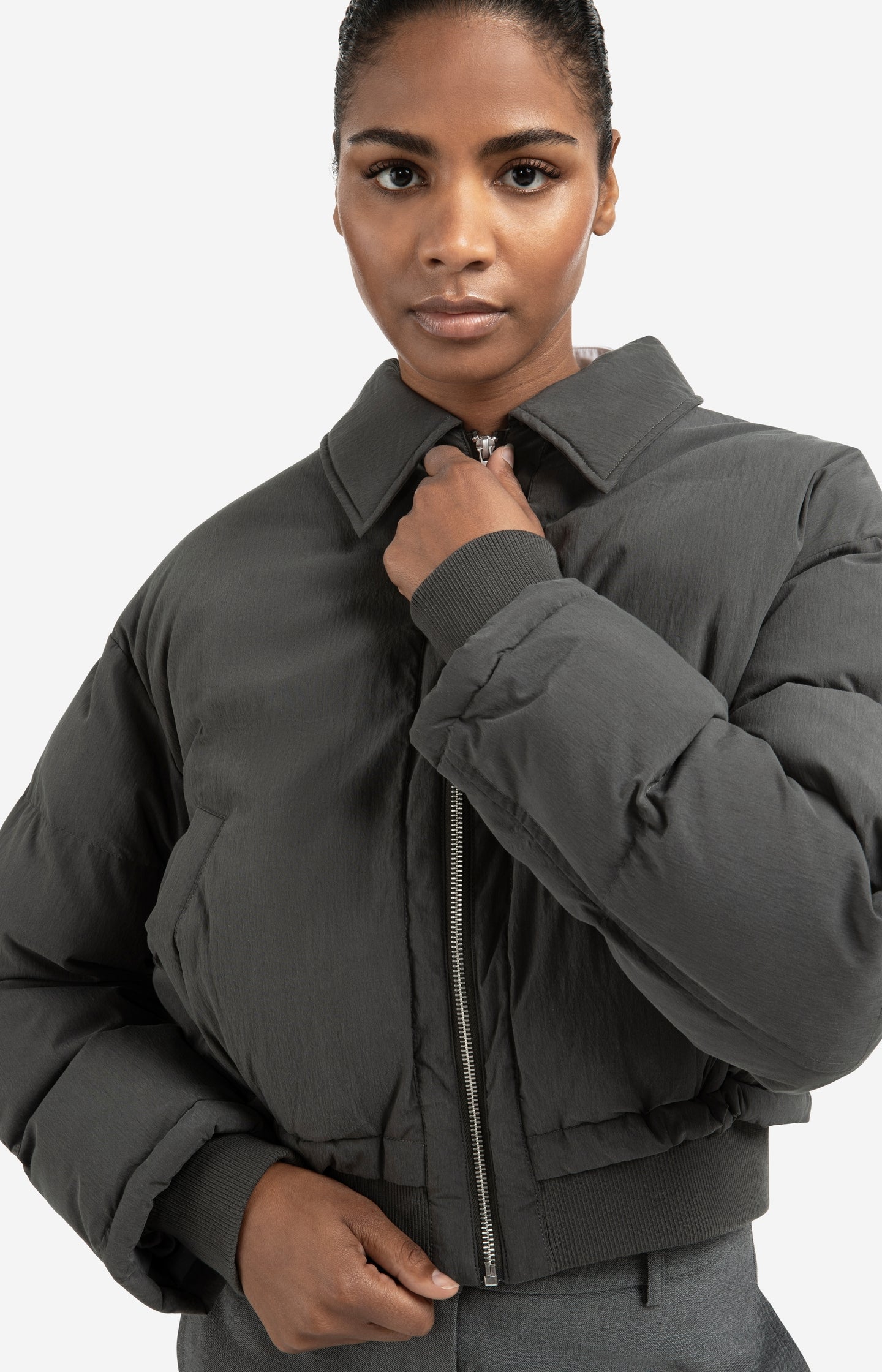 Cropped padded jacket with ribbed cuffs