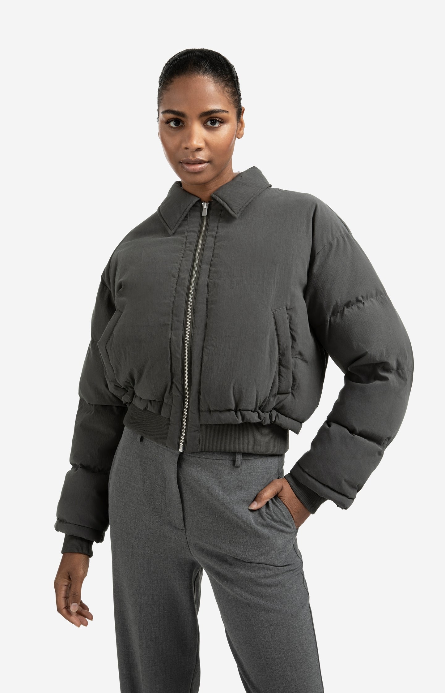 Cropped padded jacket with ribbed cuffs