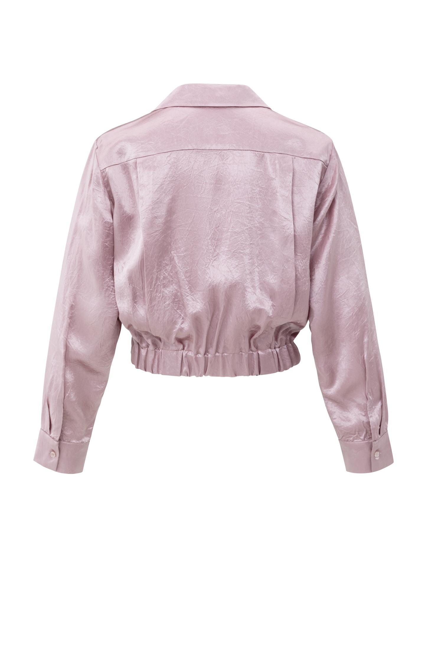 Cropped satin blouse with draping and elastic hem