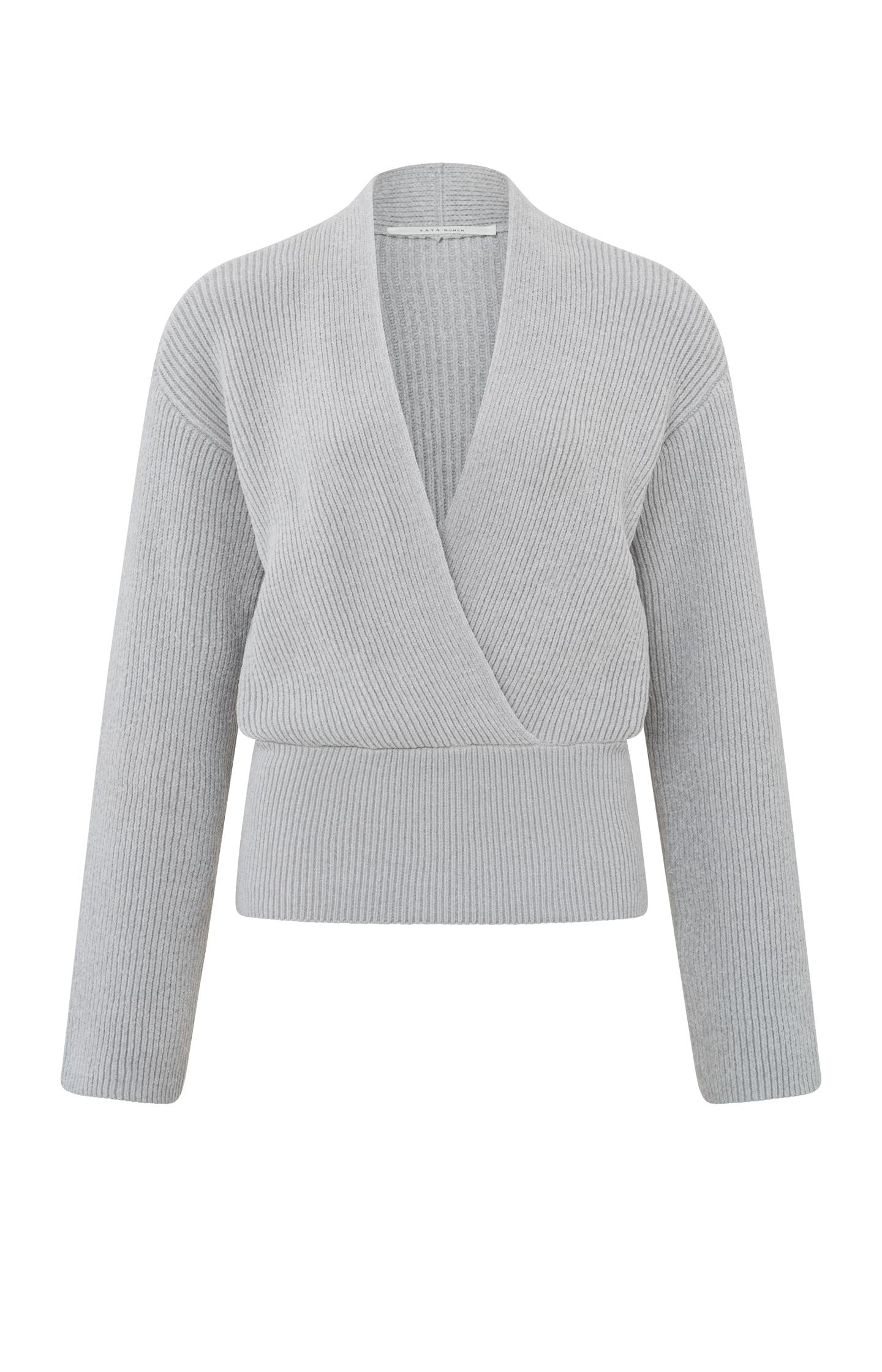 Cropped wrap sweater with V-neck and long wide sleeves - Type: product