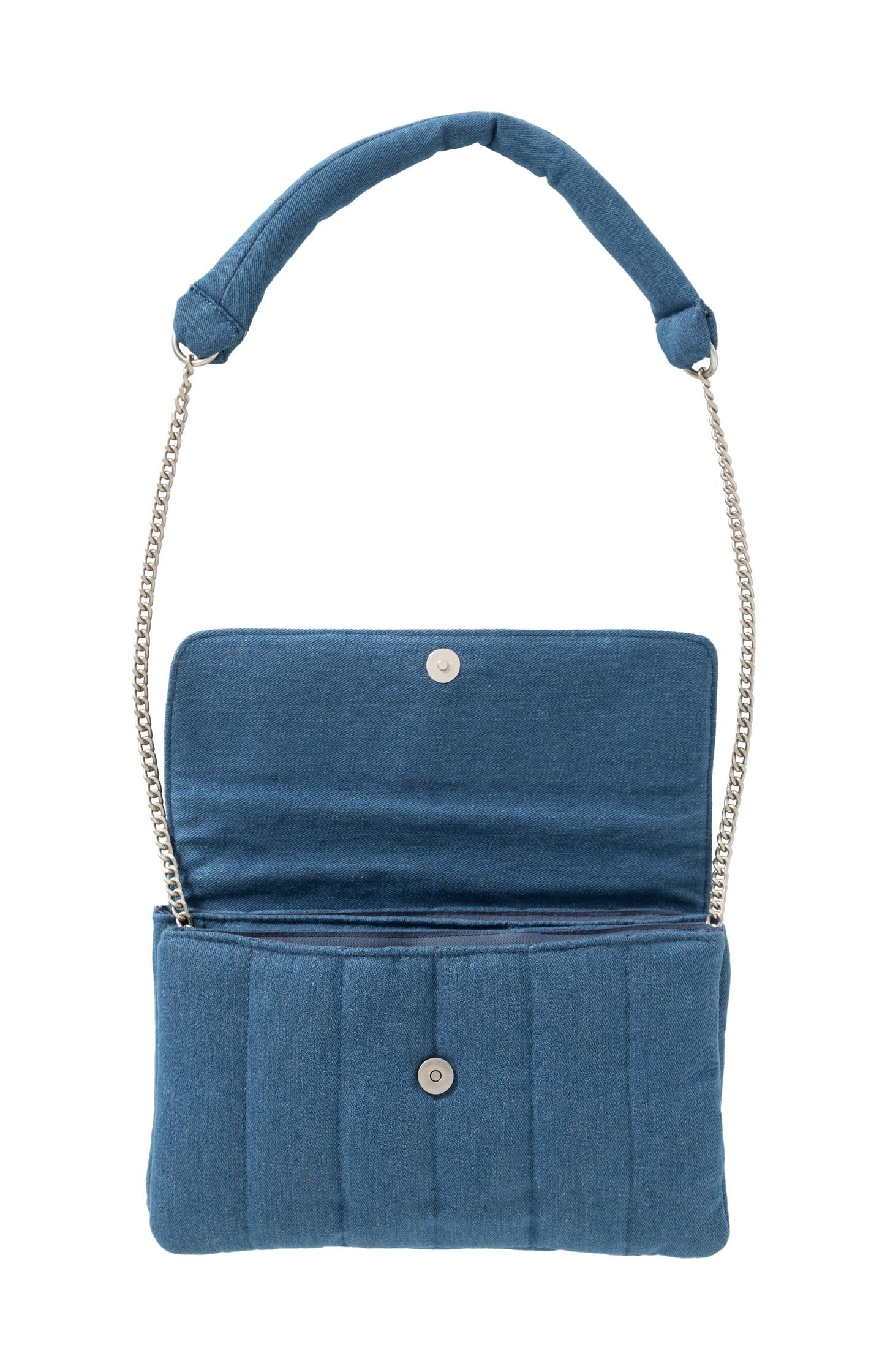 Crossbody bag of padded denim with strap