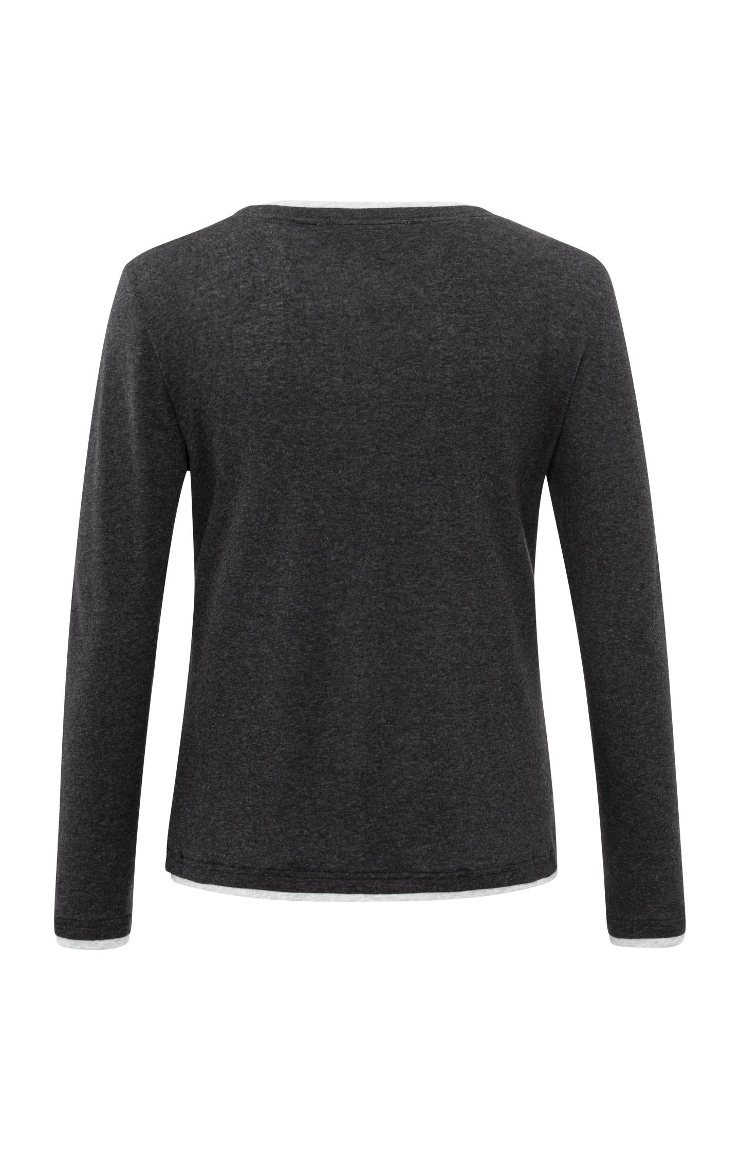 Dark gray top with long sleeves and round neck