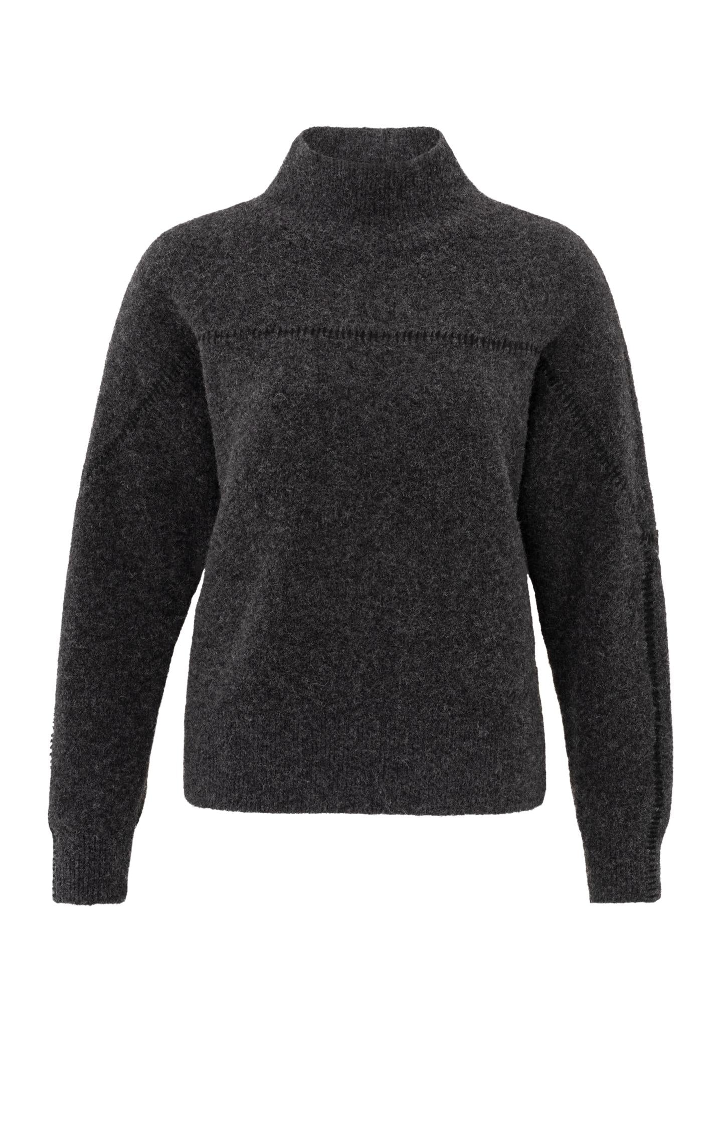 Dark grey sweater with subtle seam detail and high collar - Type: product