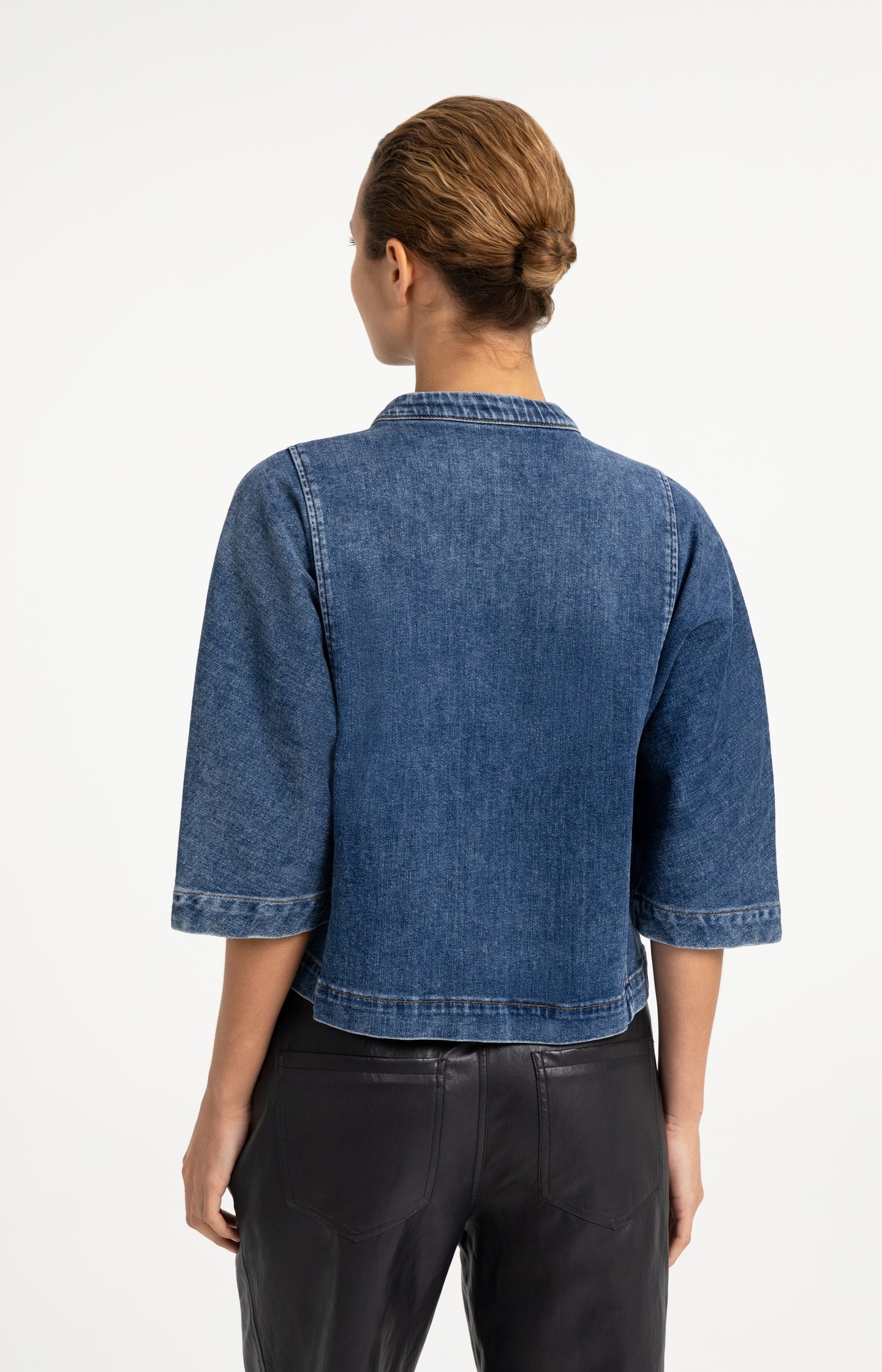 Denim blouse with short sleeves