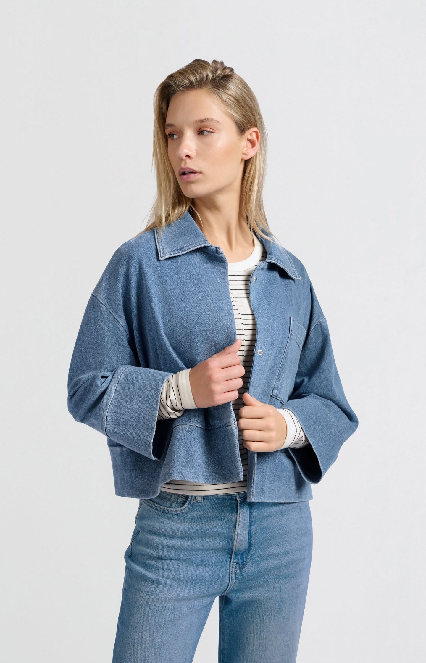 Denim jacket with oversized fit and pocket detail