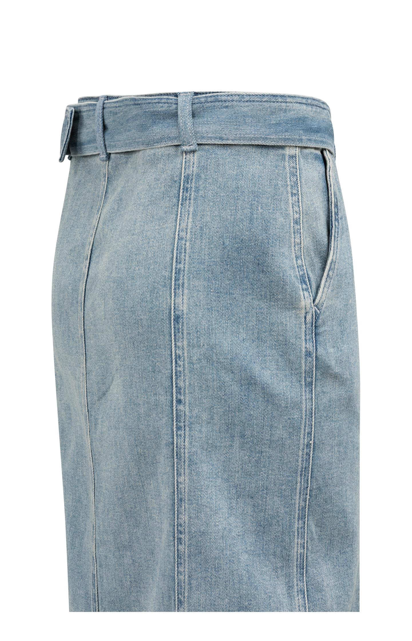 Denim midi skirt with belt and slit