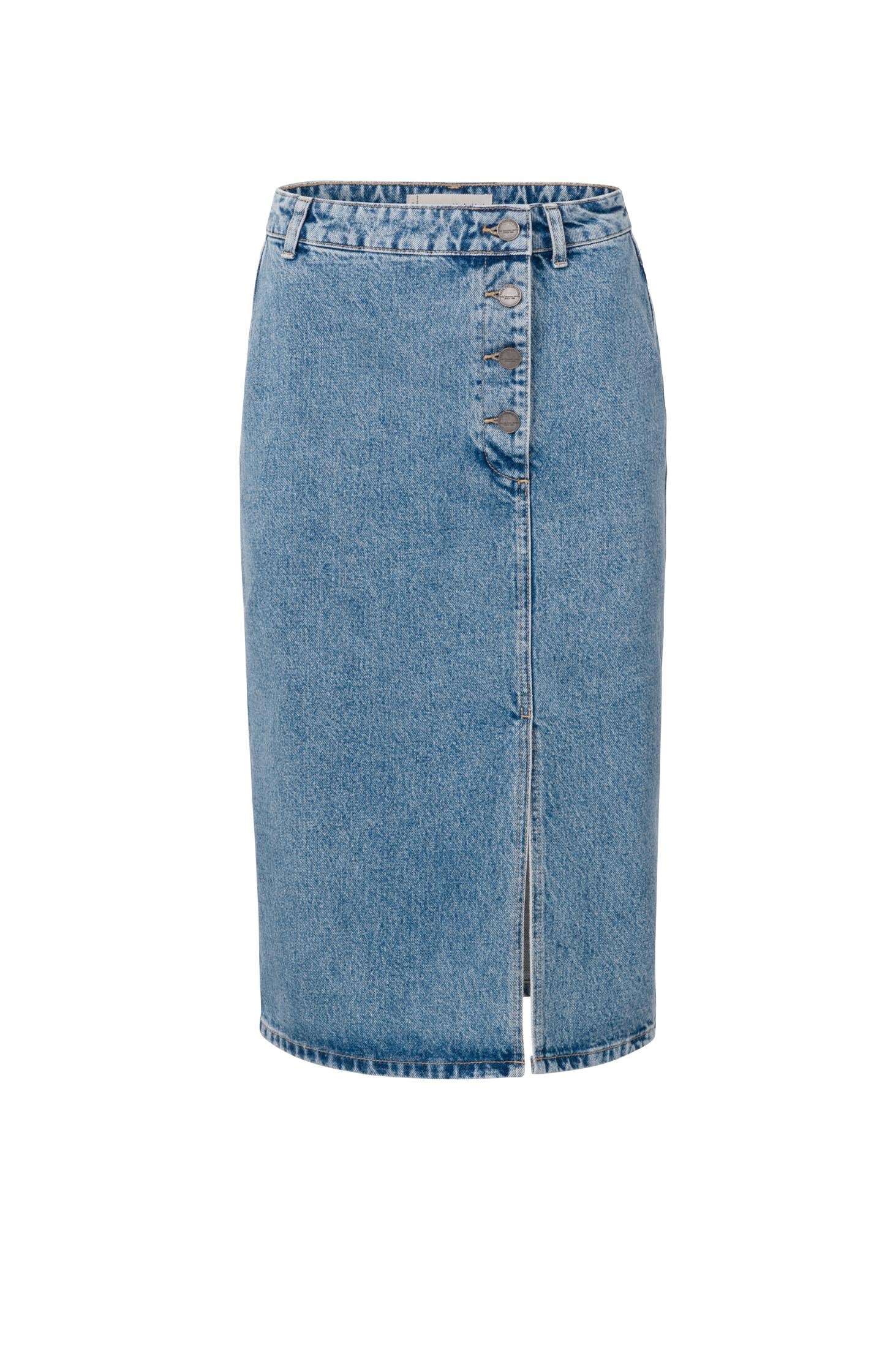 Denim midi skirt with buttons and slit in cotton