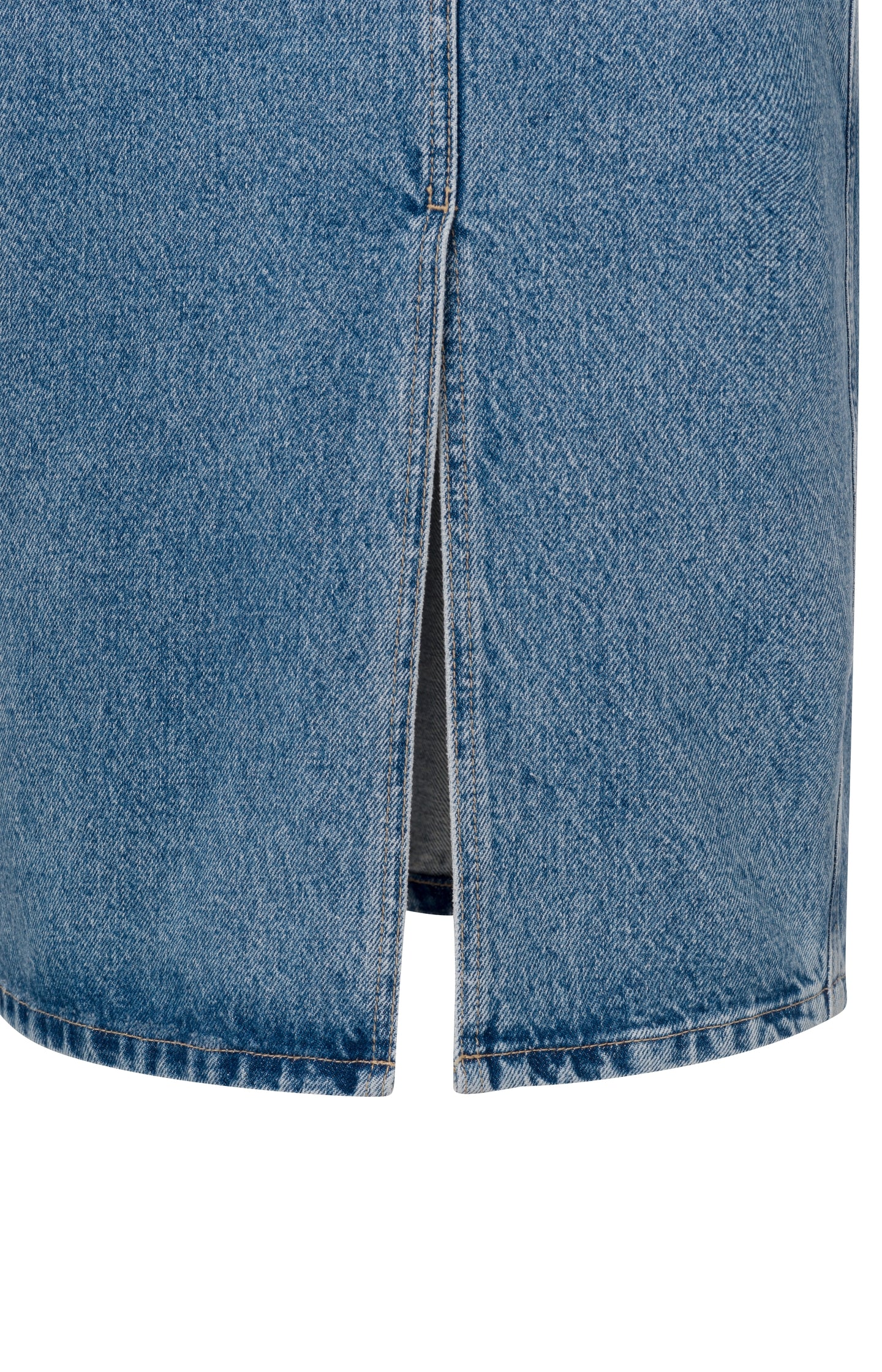 Denim midi skirt with buttons and slit in cotton - Blue Denim