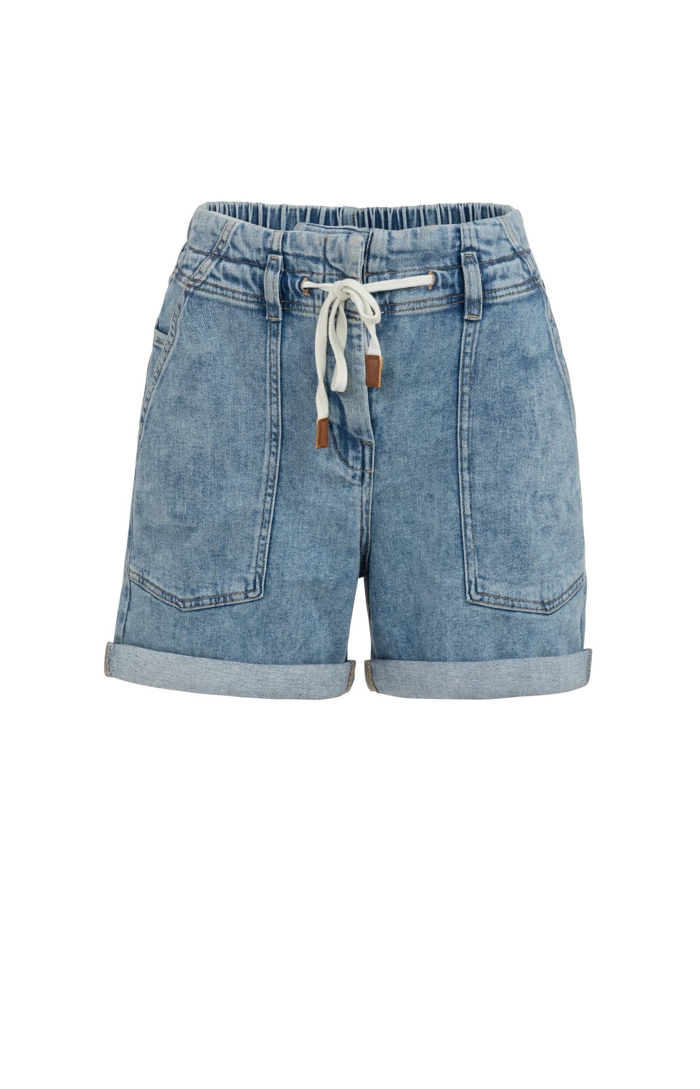 Denim shorts met koordsluiting en opgestikte zakken