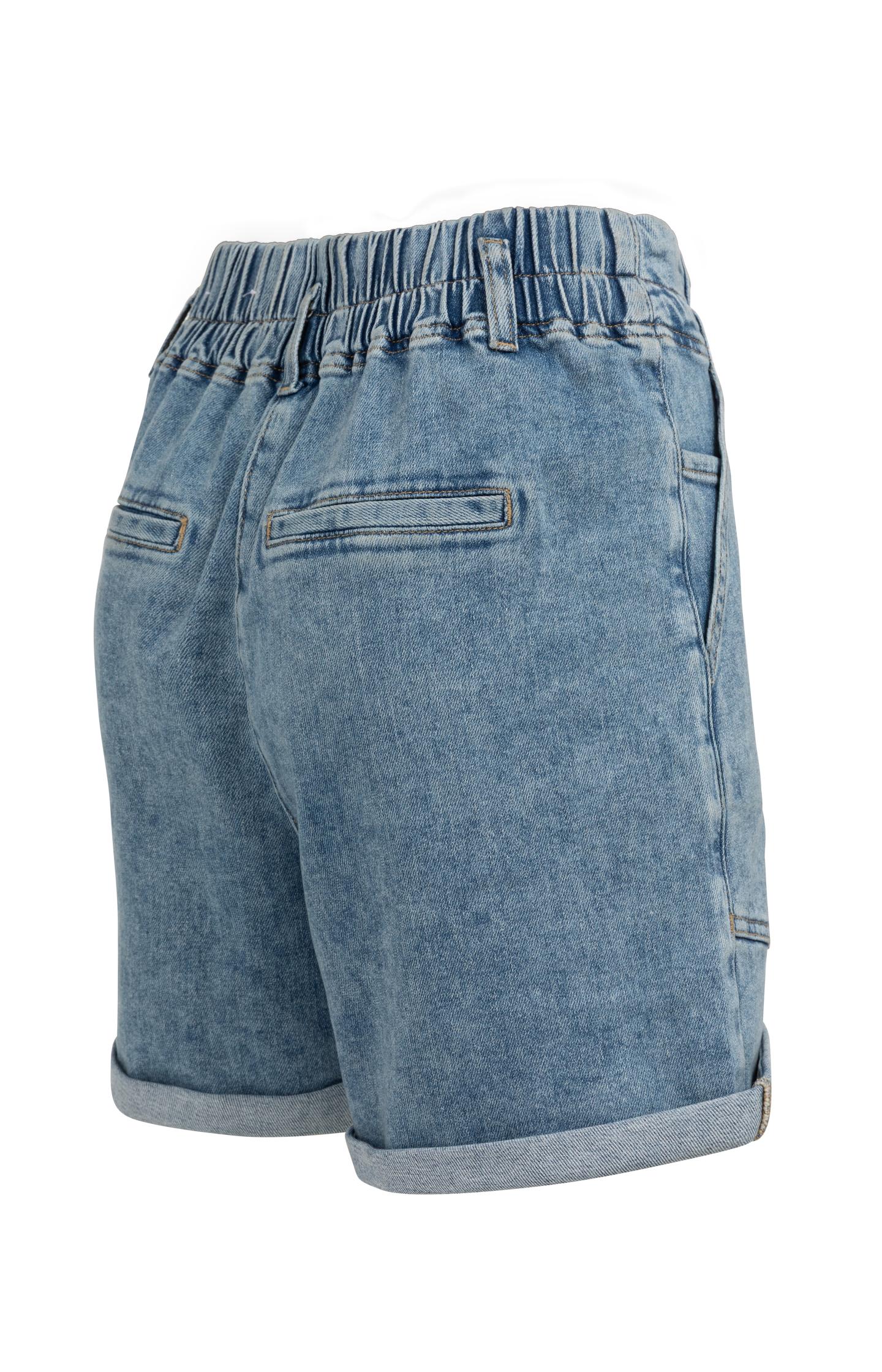 Denim shorts met koordsluiting en opgestikte zakken
