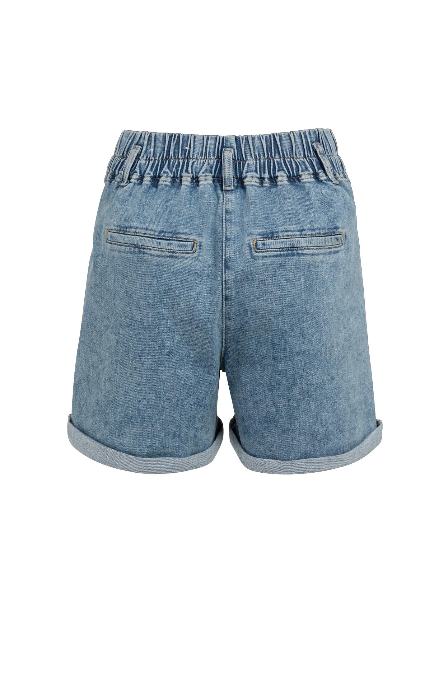 Denim shorts met koordsluiting en opgestikte zakken
