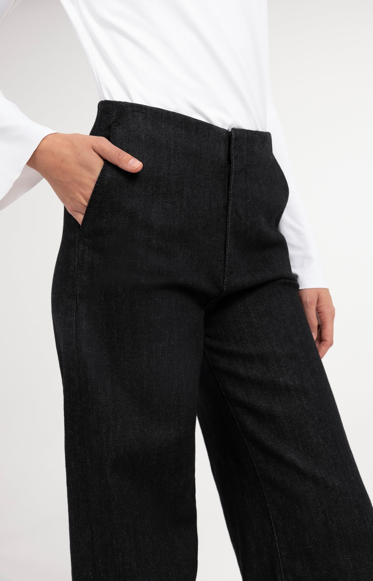 Denim trousers with wide legs - Black Denim