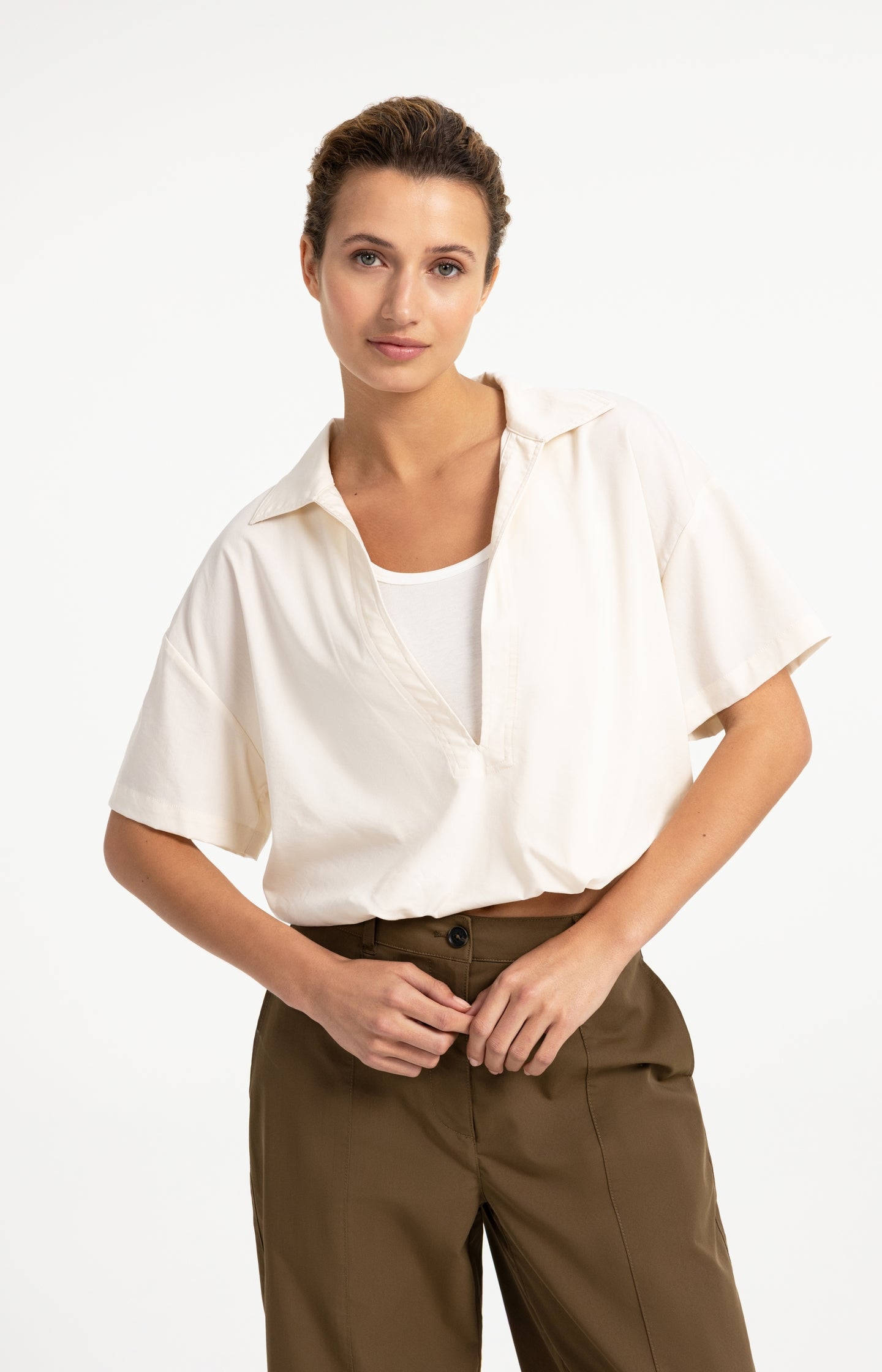Double layer balloon top with short sleeves